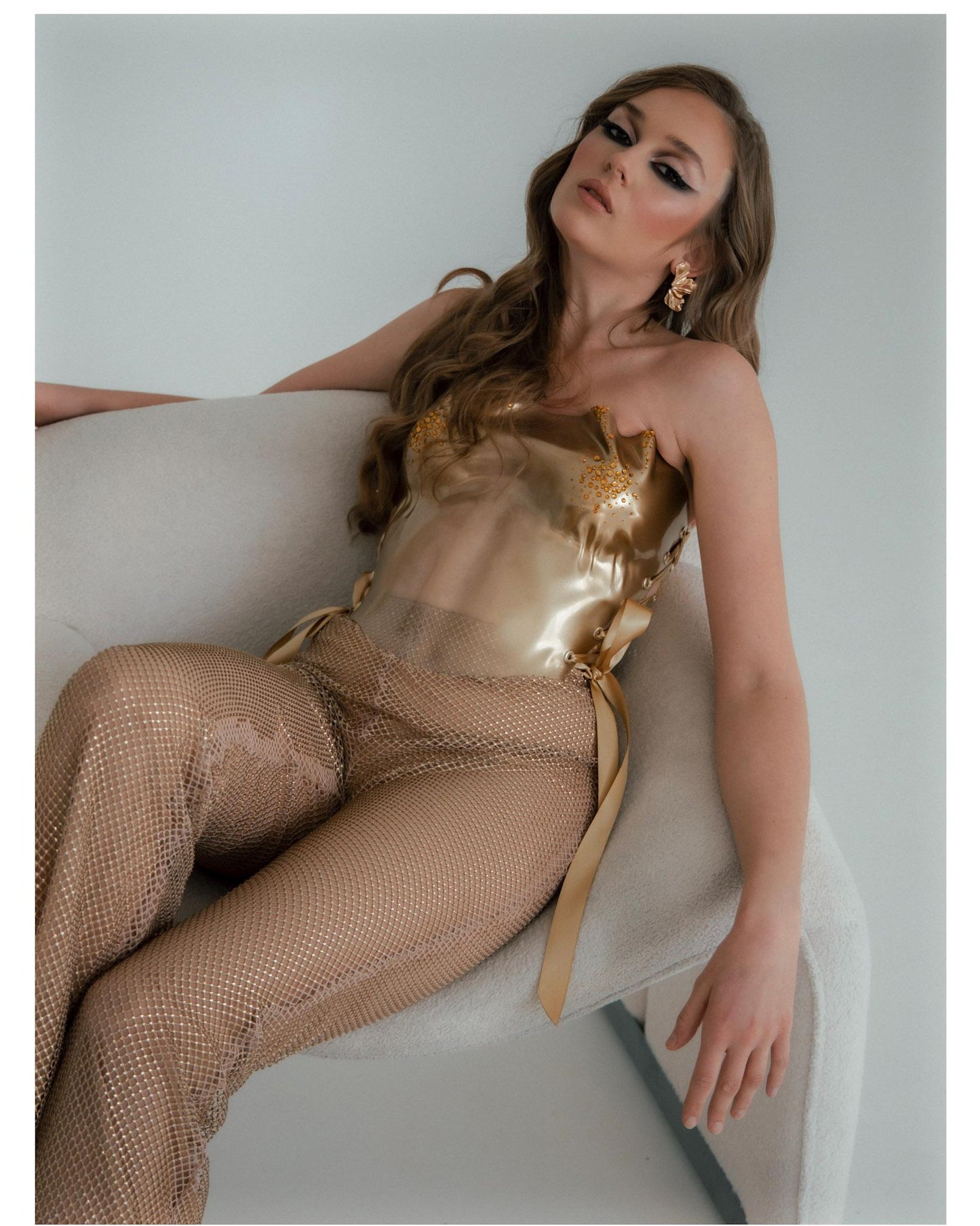 Gold Crystal Corset Top: Steampunk Futuristic Armor, Custom Fit