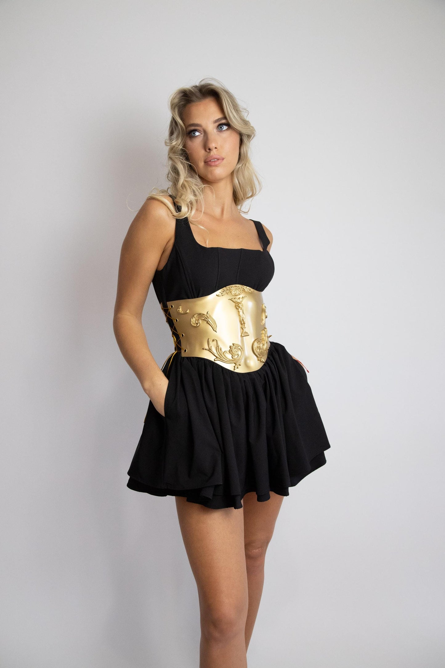 Golden Metallic Underbust Corset: Barocco Rave Costume Breastplate