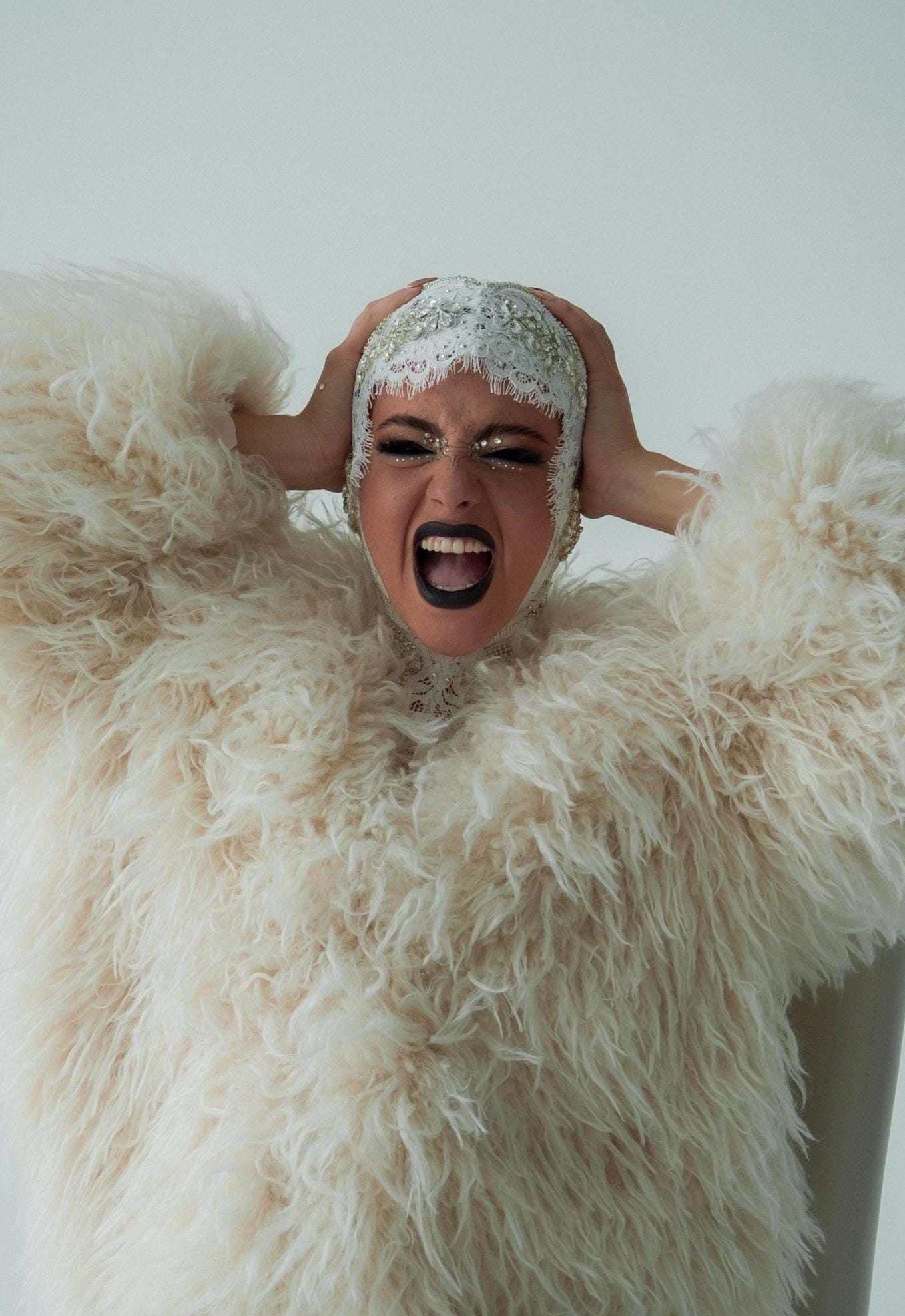 Lace & Pearl Beaded Headpiece: Avant Garde Couture Head Wrap