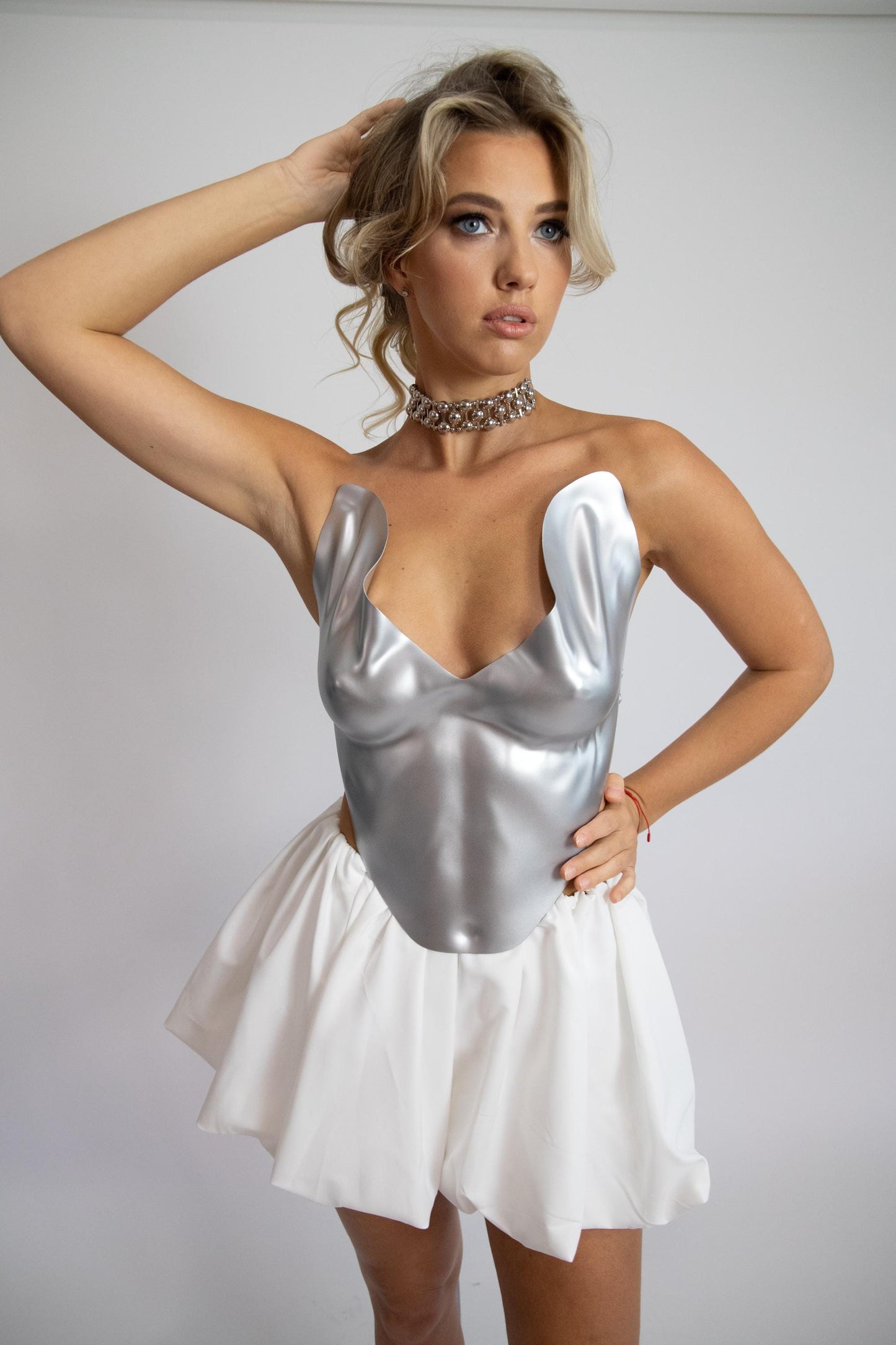 Molded Silver Corset: Metallic Rave Outfit, Custom Fit Bustier