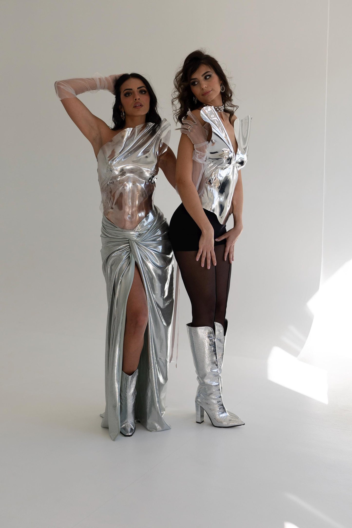 Silver Metallic Corset Top Sculptural Bustier Rave Festival Outfit