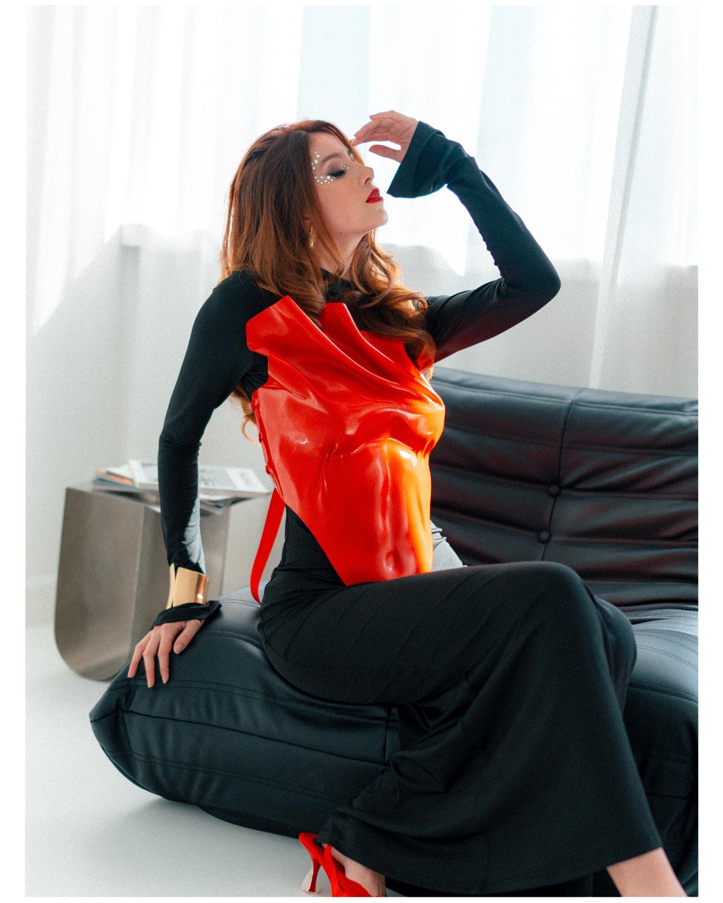 Red Metallic Corset: Futuristic Armor Rave Top, Custom Fit