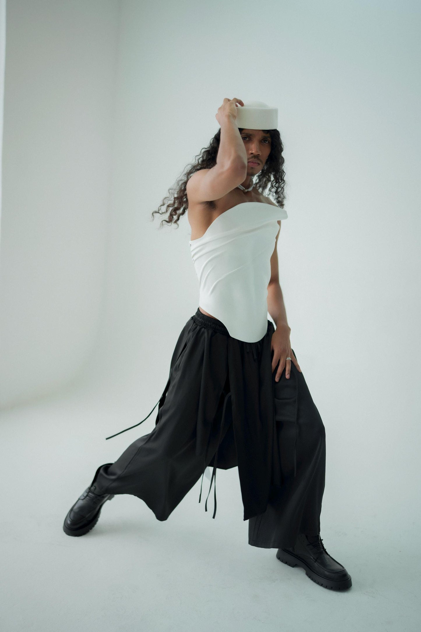 Sculptural White Leather Bridal Corset: Modern Queer Wedding Outfit