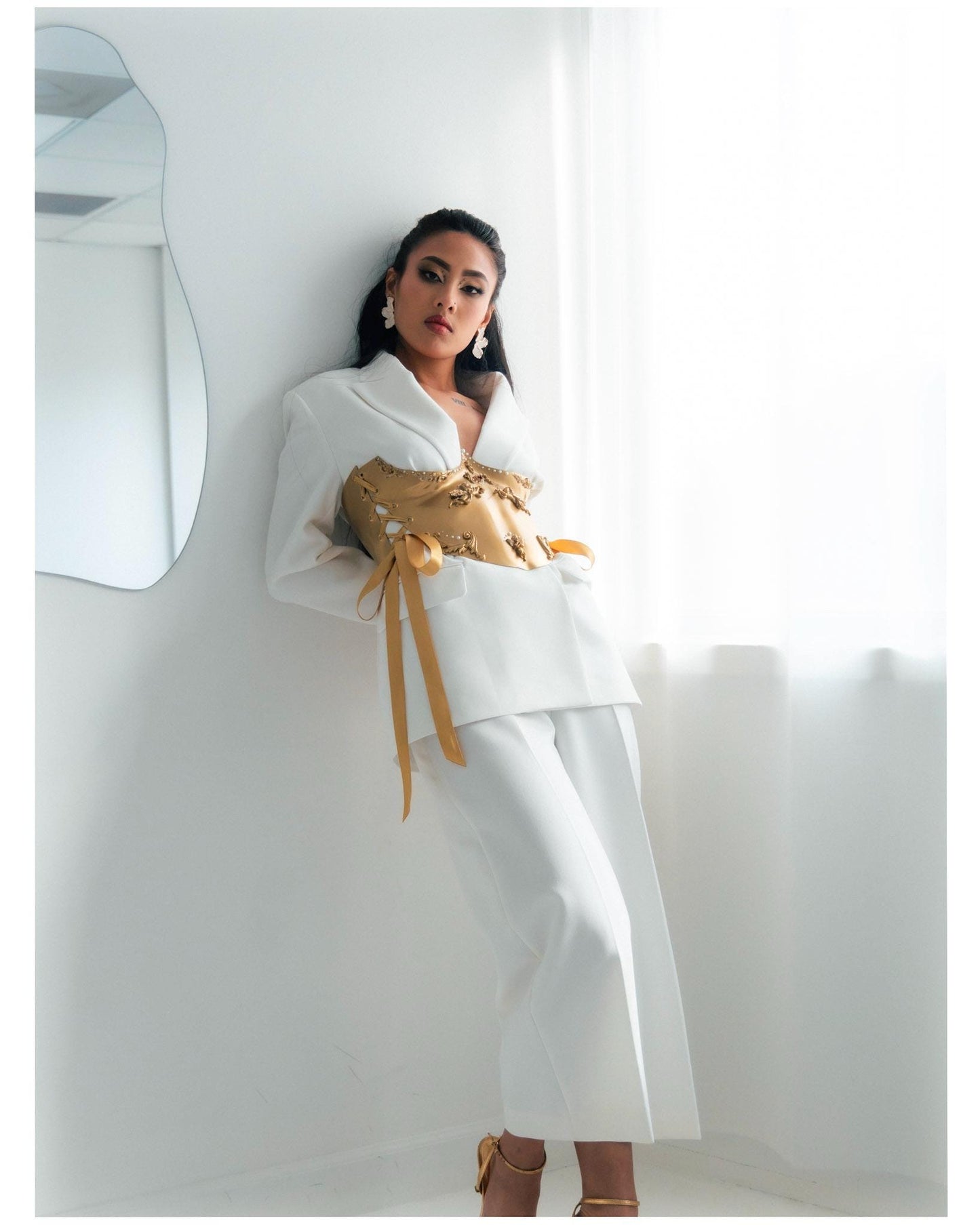 Gold Angel Corset Belt: Metallic Y2K Bustier, Stage Wear