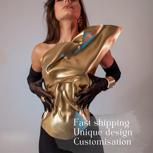 Custom Asymmetrical Gold Corset: Performance Costume Bustier