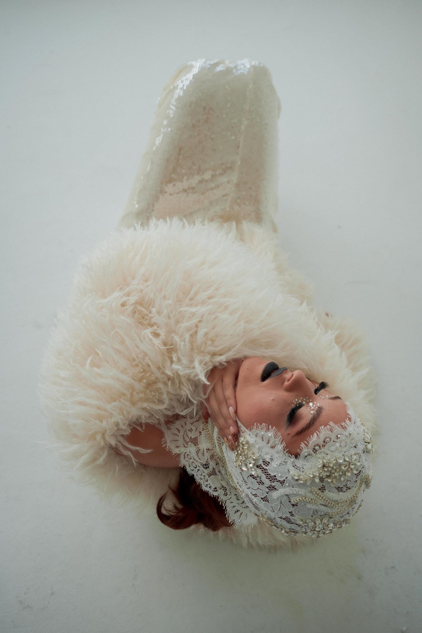 Lace & Pearl Beaded Headpiece: Avant Garde Couture Head Wrap