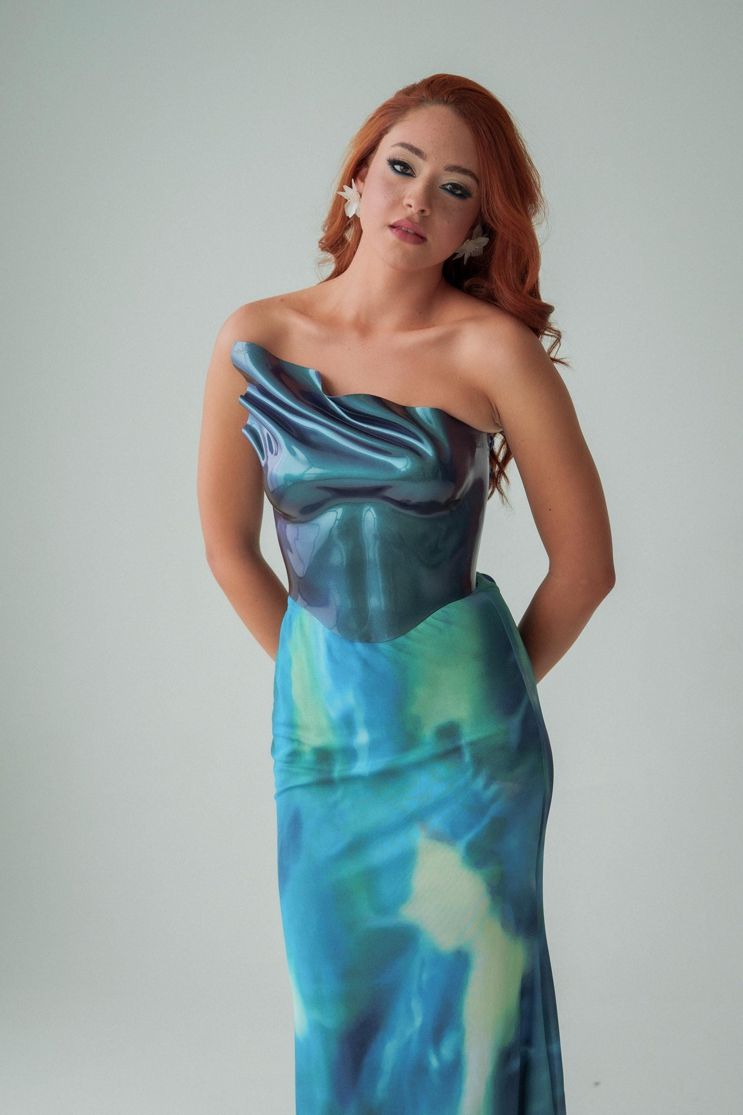 Aquamarine Sculptural Acrylic Corset Top – Futuristic Mermaidcore Bustier, Handmade Wearable Art