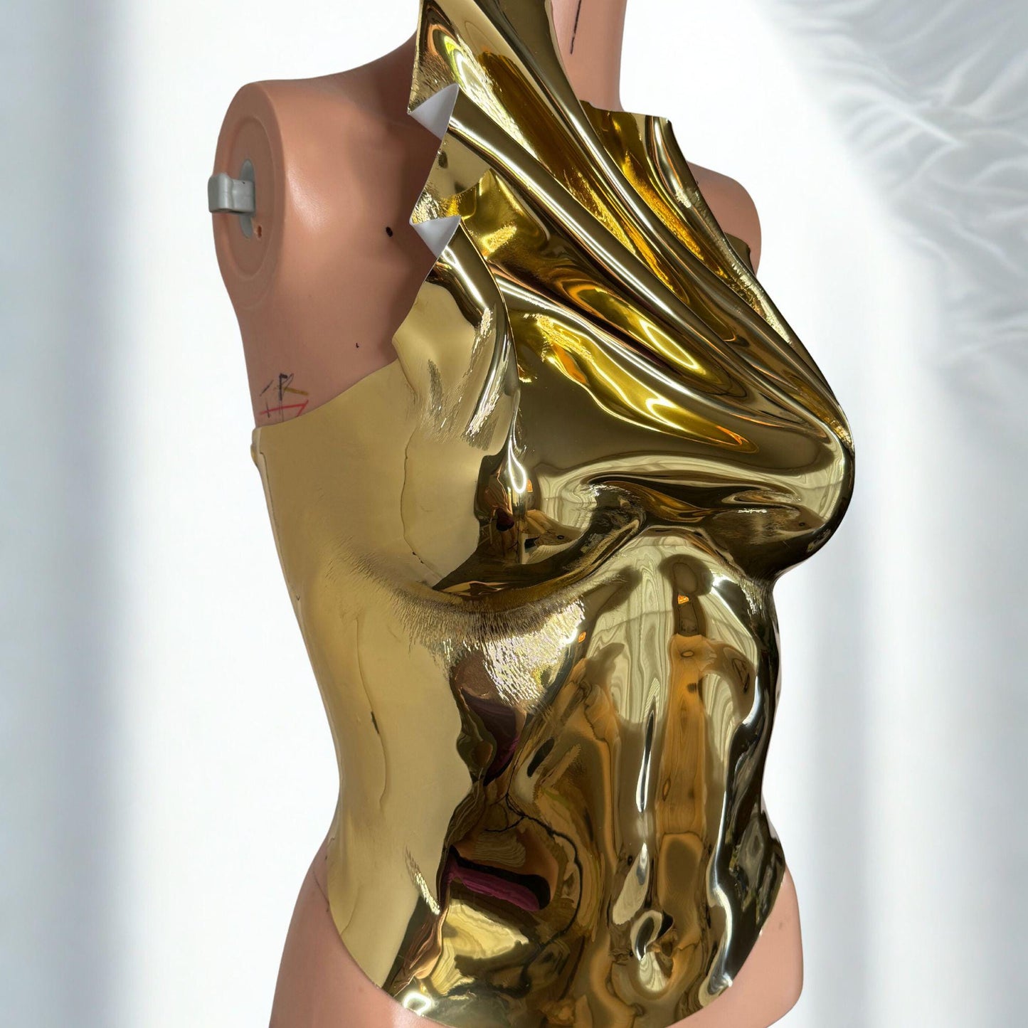 Gold Chrome Mirror Corset Top: Futuristic Rave Outfit