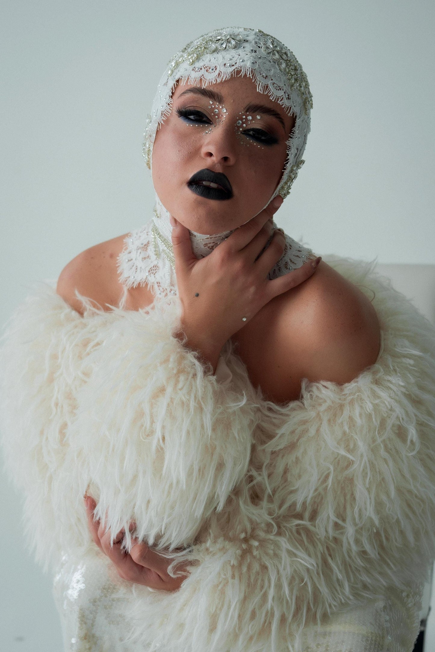 Lace & Pearl Beaded Headpiece: Avant Garde Couture Head Wrap