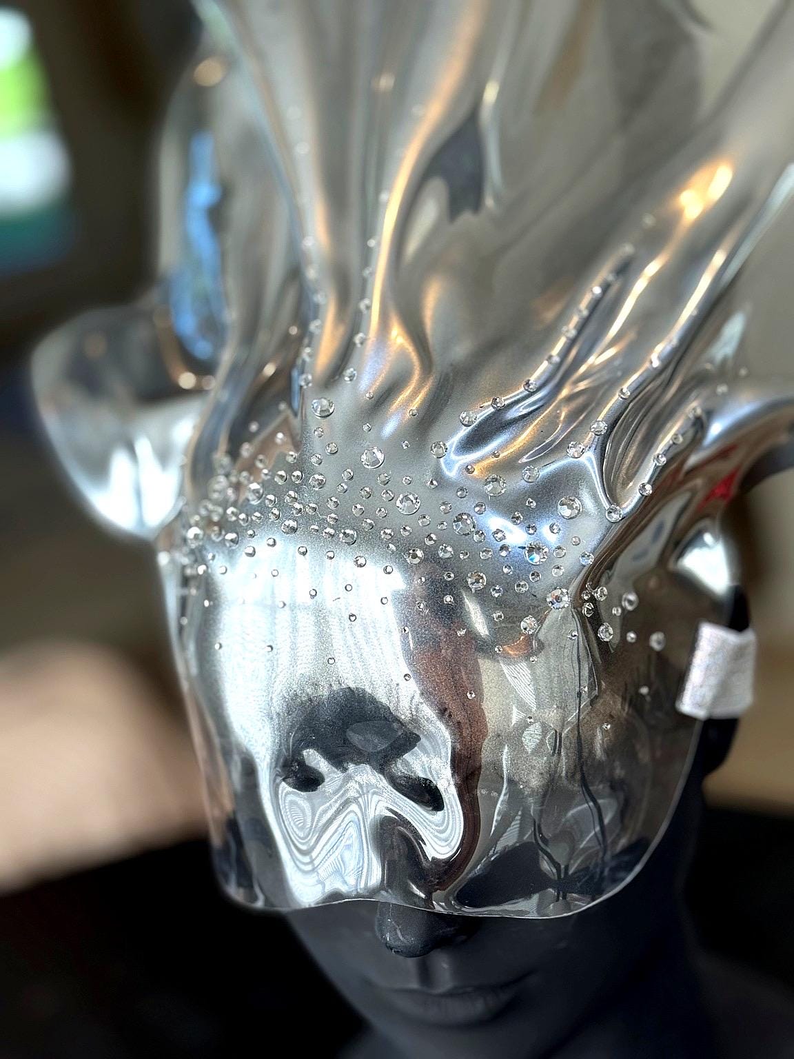 Clear Futuristic Face Mask: Sculptural Headpiece, Rave Festival Costume