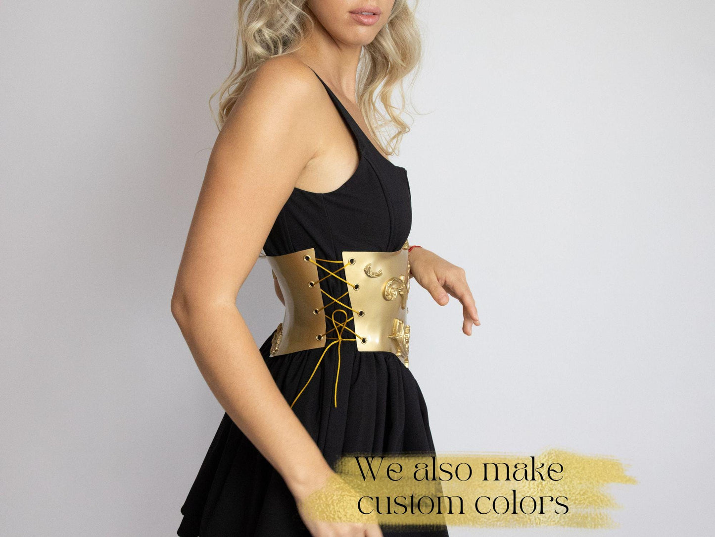 Golden Metallic Underbust Corset: Barocco Rave Costume Breastplate