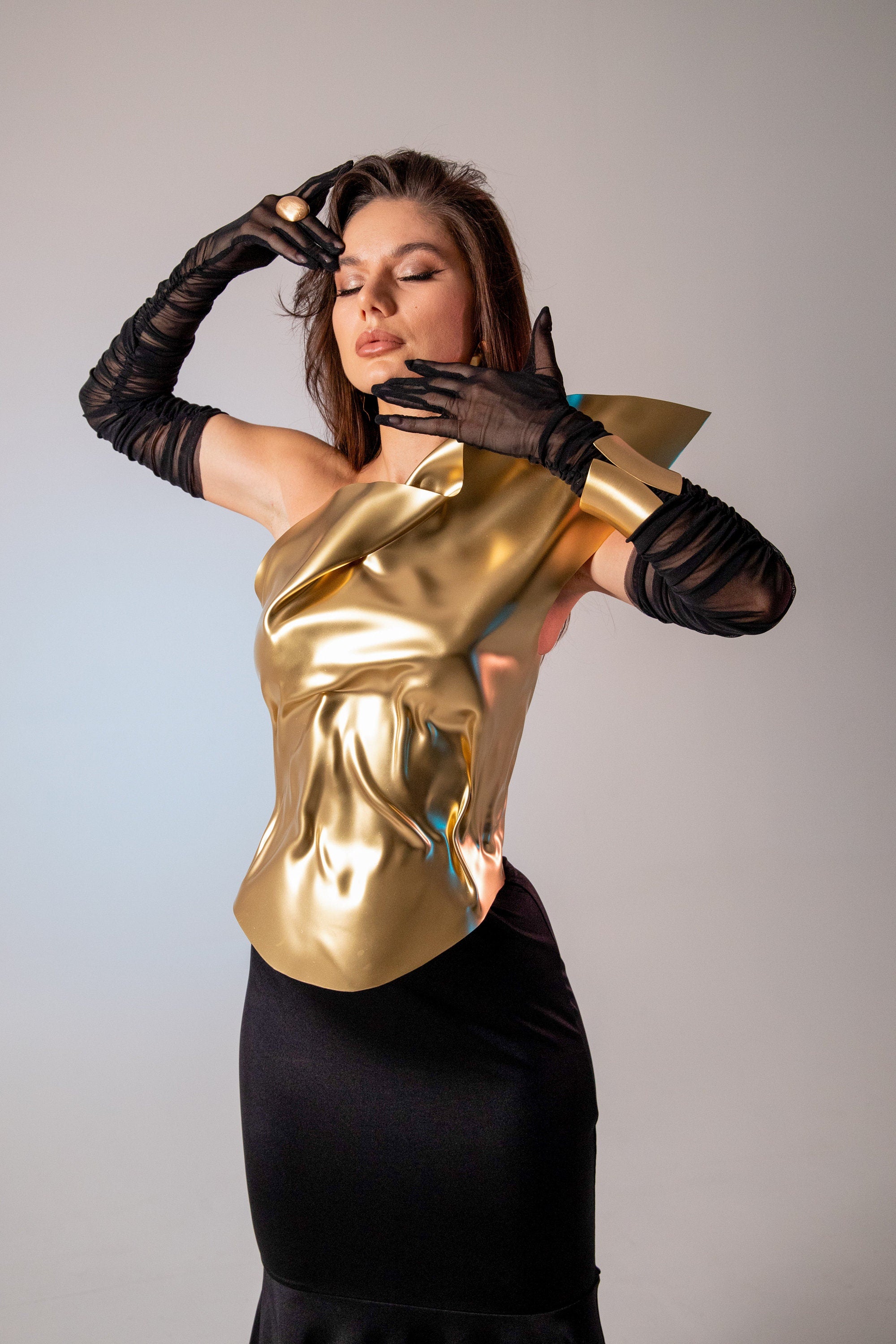 Custom Asymmetrical Gold Corset