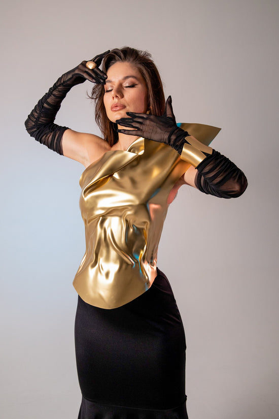 Custom Asymmetrical Gold Corset