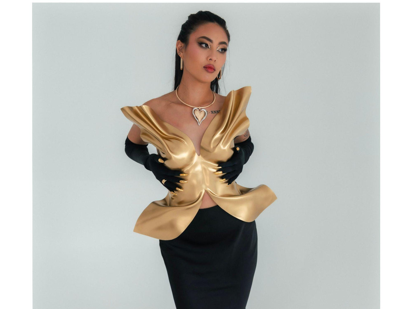 Gold Corset Top: Handcrafted Avant Garde Rave Bustier