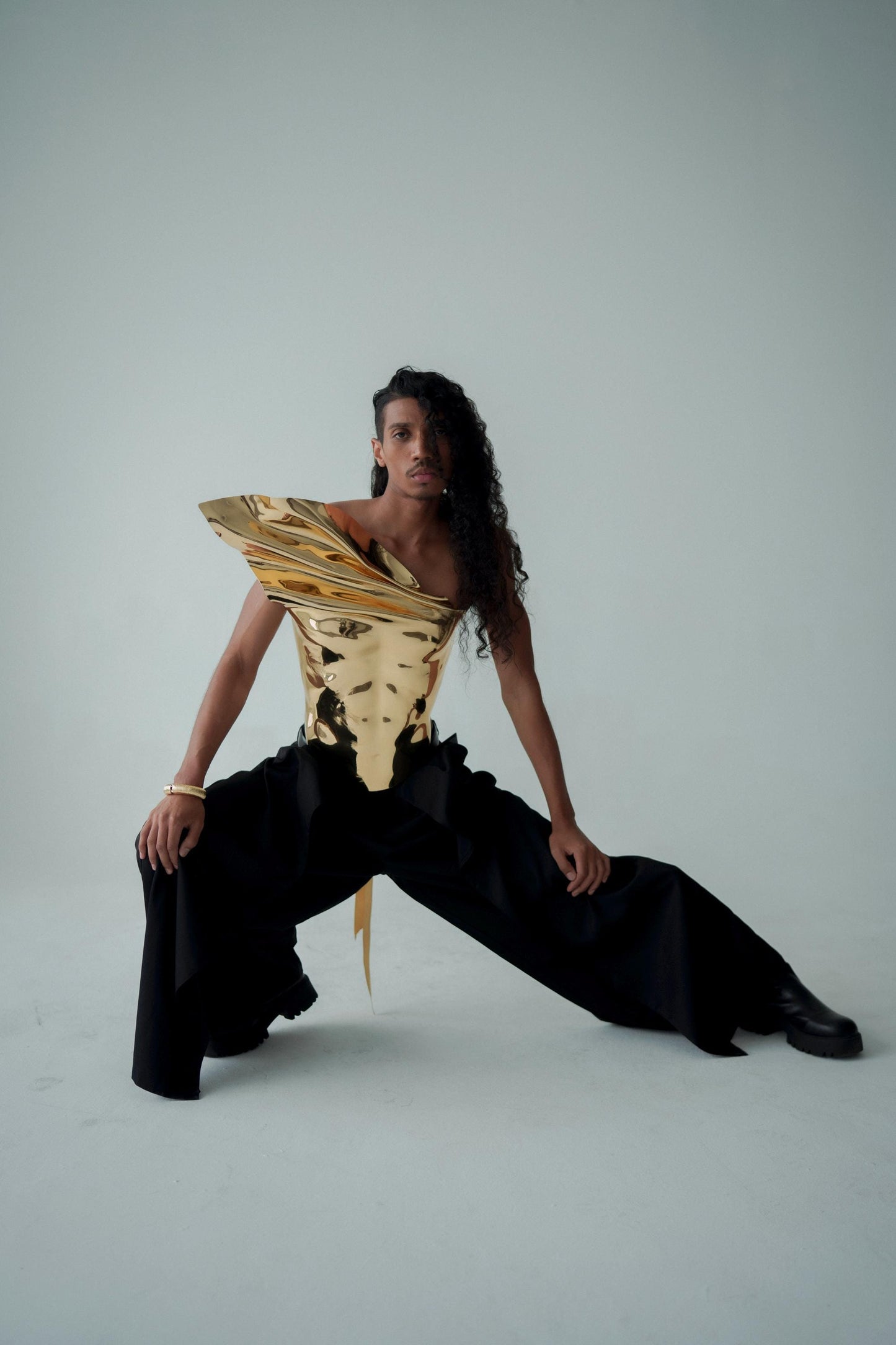 Gold Armor Corset For Men Sculptural Chest Plate Drag Costume Avant Garde Runway Statement