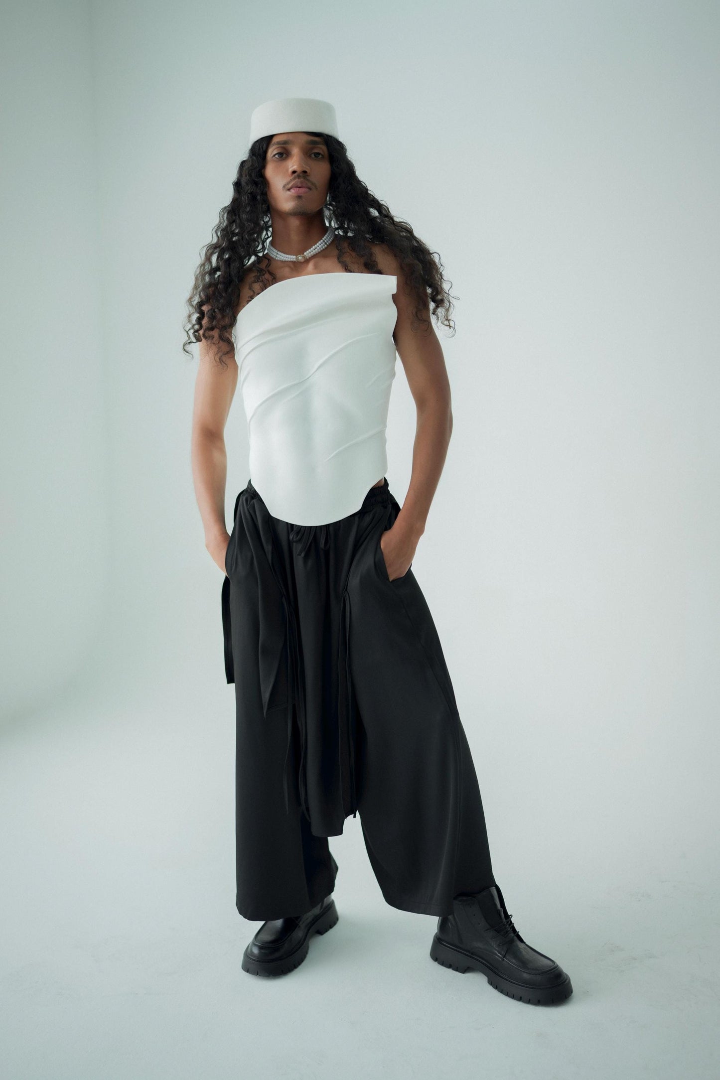 Sculptural White Leather Bridal Corset: Modern Queer Wedding Outfit