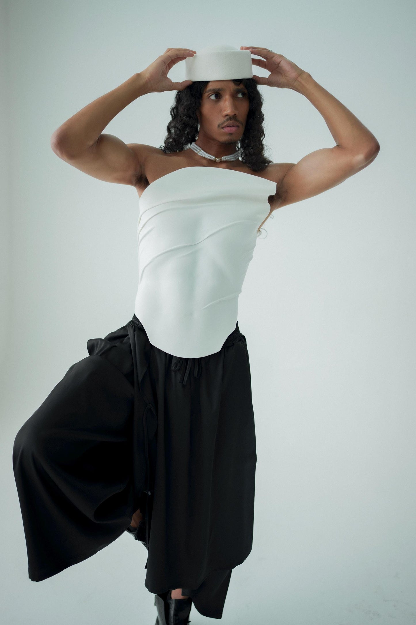 Sculptural White Leather Bridal Corset: Modern Queer Wedding Outfit