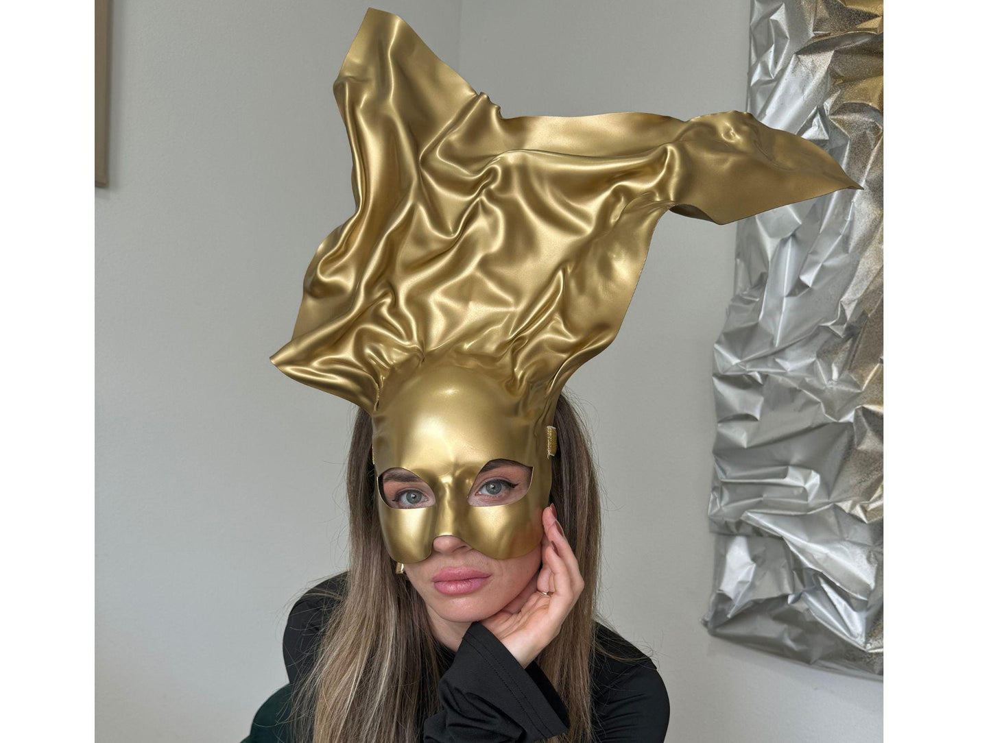 Metallic Gold Masquerade Mask: Fantasy Goddess Costume Headpiece