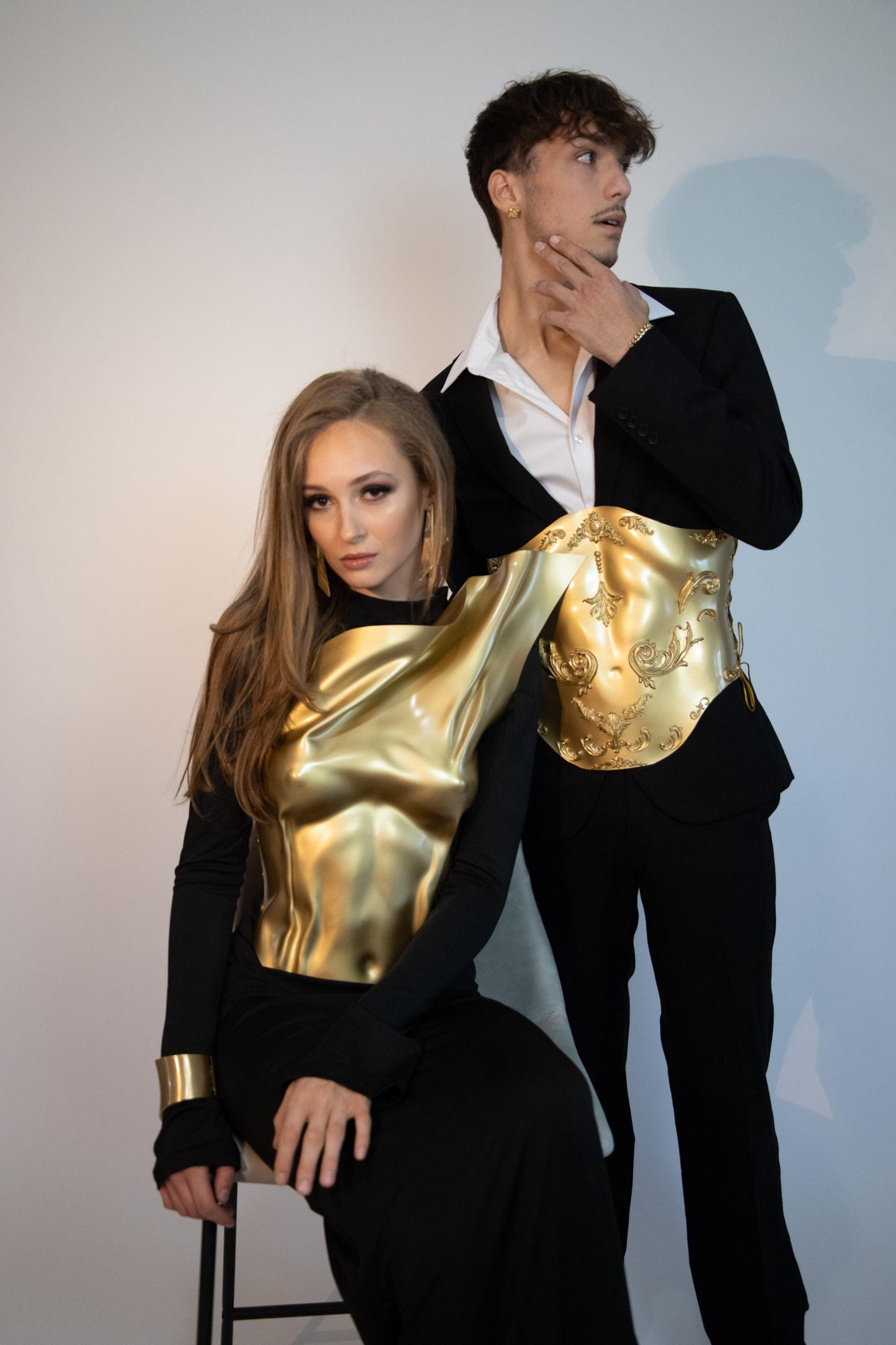 Gold Corset Top: Custom Fit Designer Breastplate, AvantGarde Rave Wear