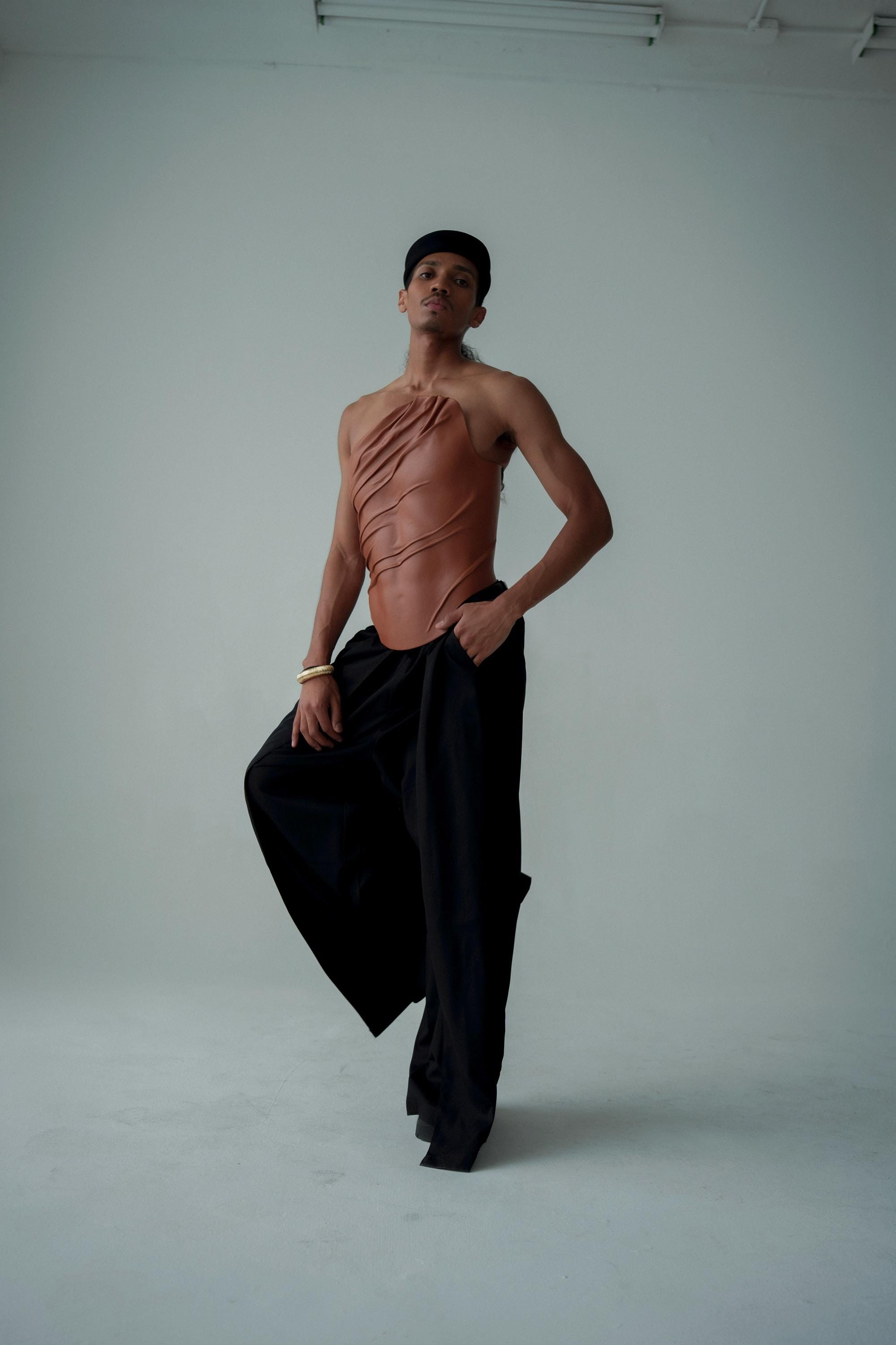 Sculptural Brown Vegan Leather Corset