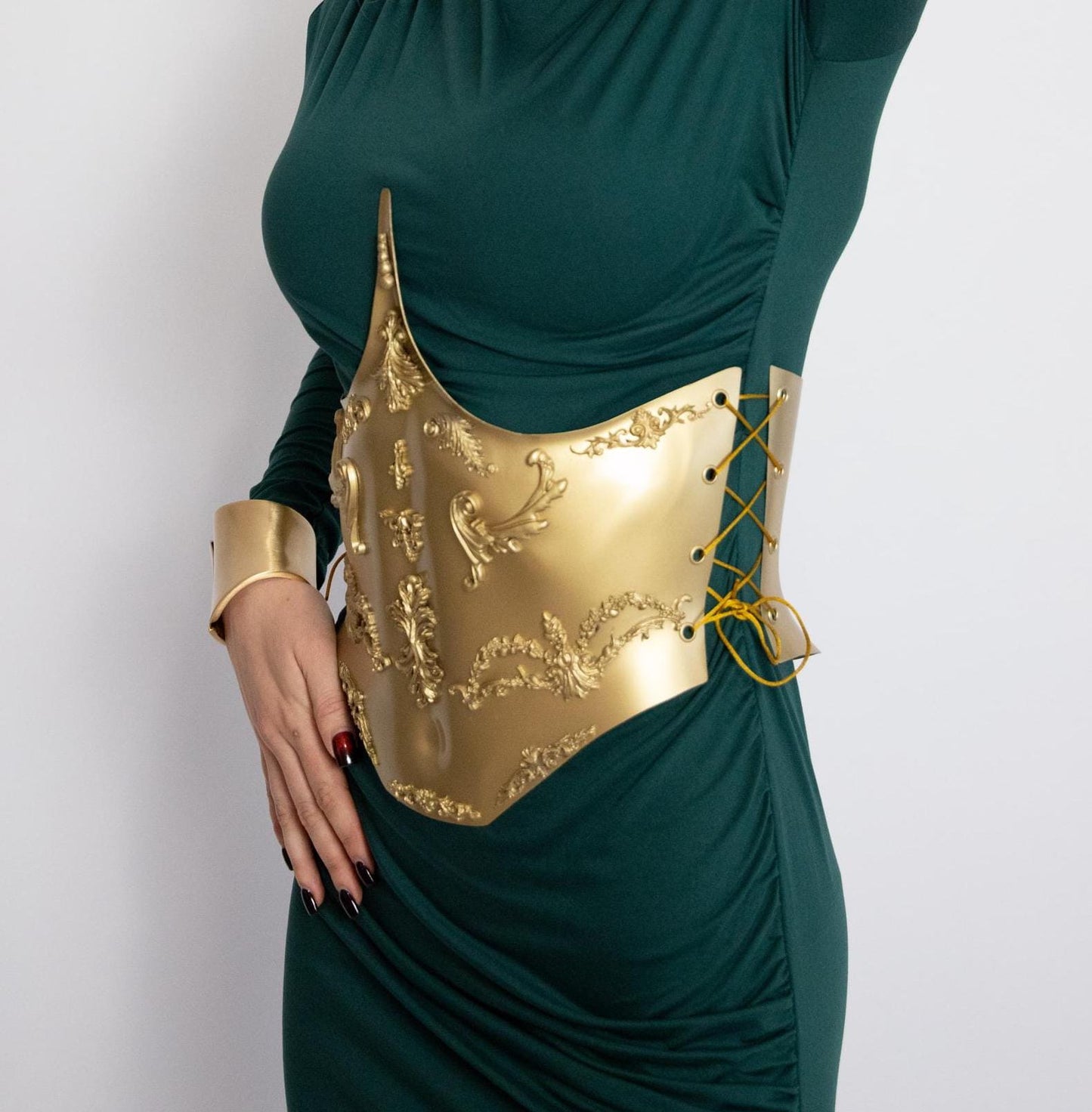 Gold Baroque Corset Belt: Metallic Y2K Rave Costume