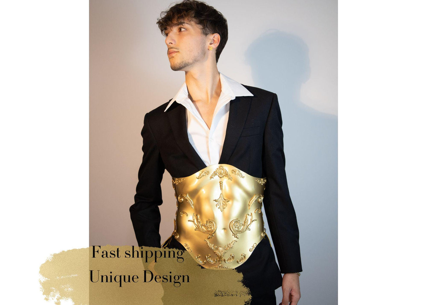 Gold Sculptural Corset Handmade Statement Top Avant Garde Armor Unisex Festival Look Drag