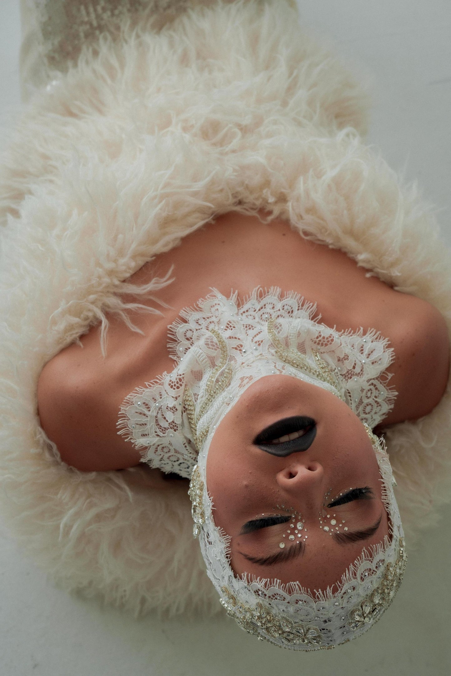 Lace & Pearl Beaded Headpiece: Avant Garde Couture Head Wrap