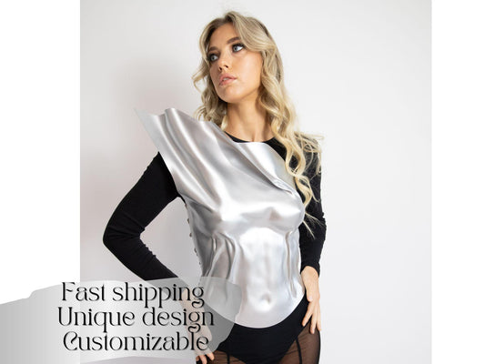 Asymmetrical Silver Molded Corset: Futuristic Metallic Y2K Bustier