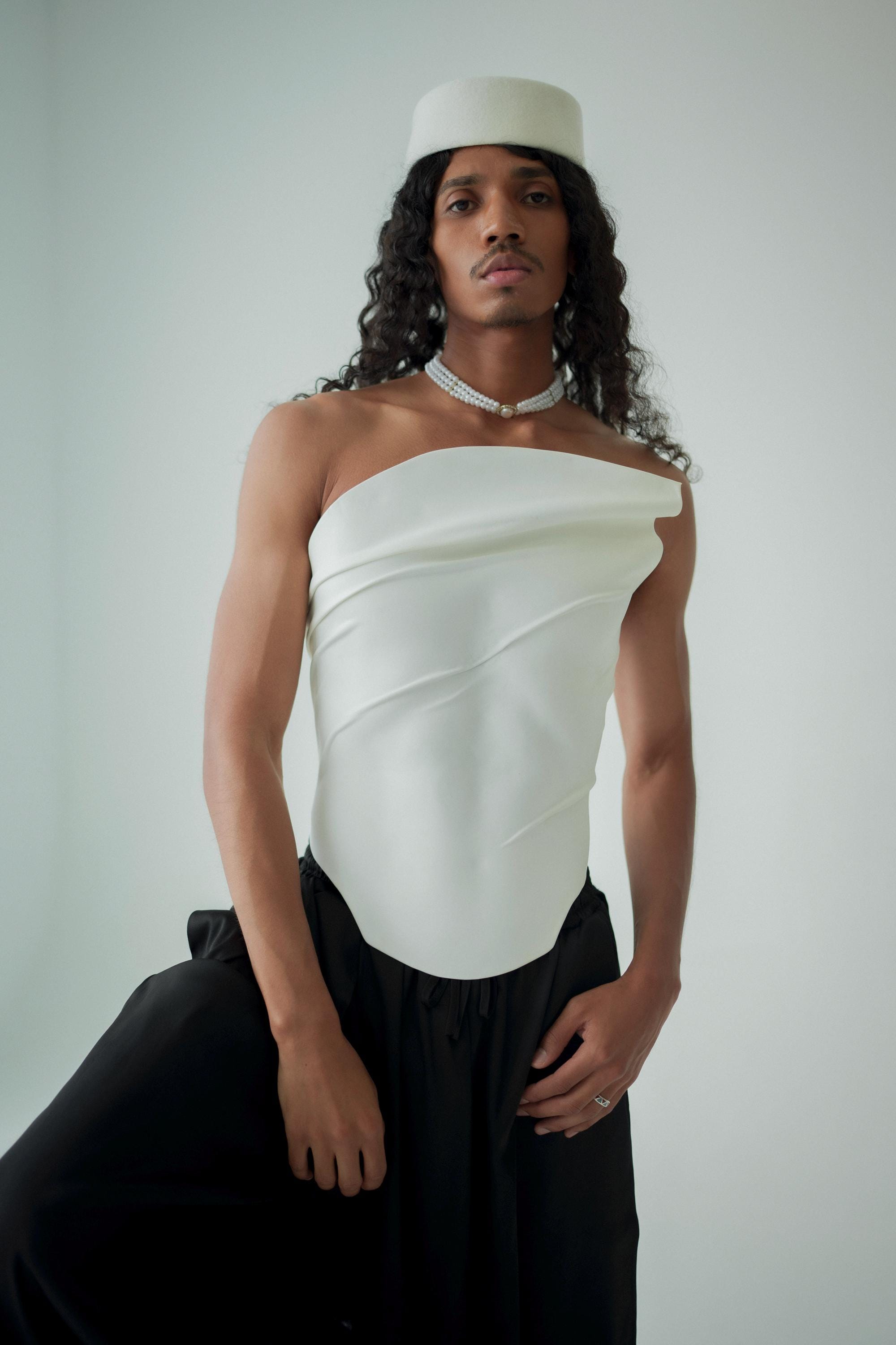 Sculptural White Leather Bridal Corset