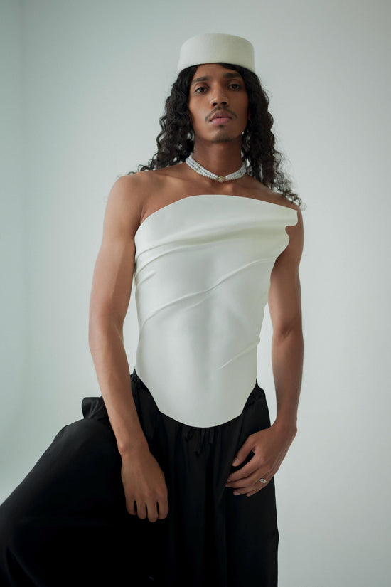 Sculptural White Leather Bridal Corset