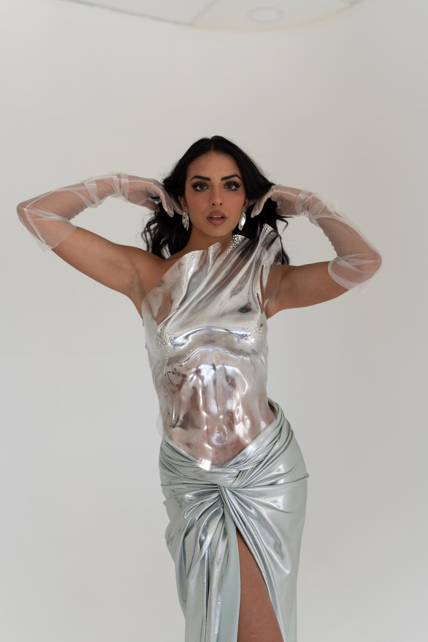 Silver Metallic Corset Top Sculptural Bustier Rave Festival Outfit