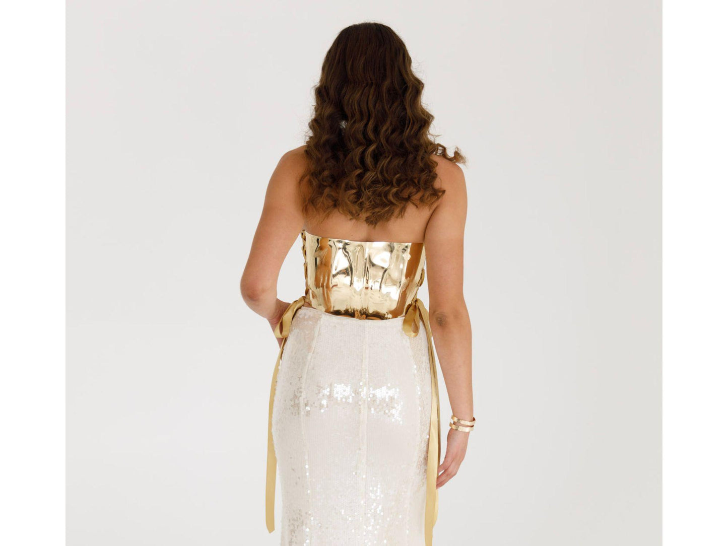 Gold Shiny Corset Top: Y2K Rave Festival Fashion