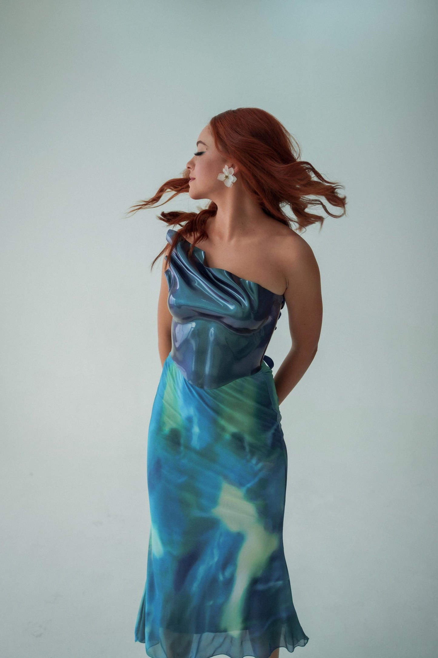 Aquamarine Sculptural Acrylic Corset Top – Futuristic Mermaidcore Bustier, Handmade Wearable Art