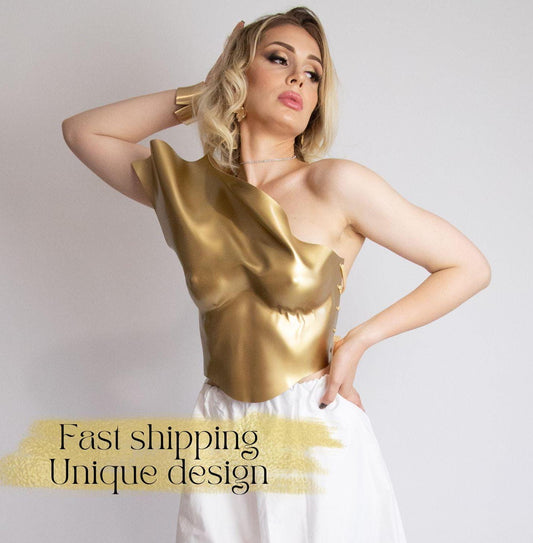 Gold Corset Top: Molded Breastplate, Futuristic Festival Costume