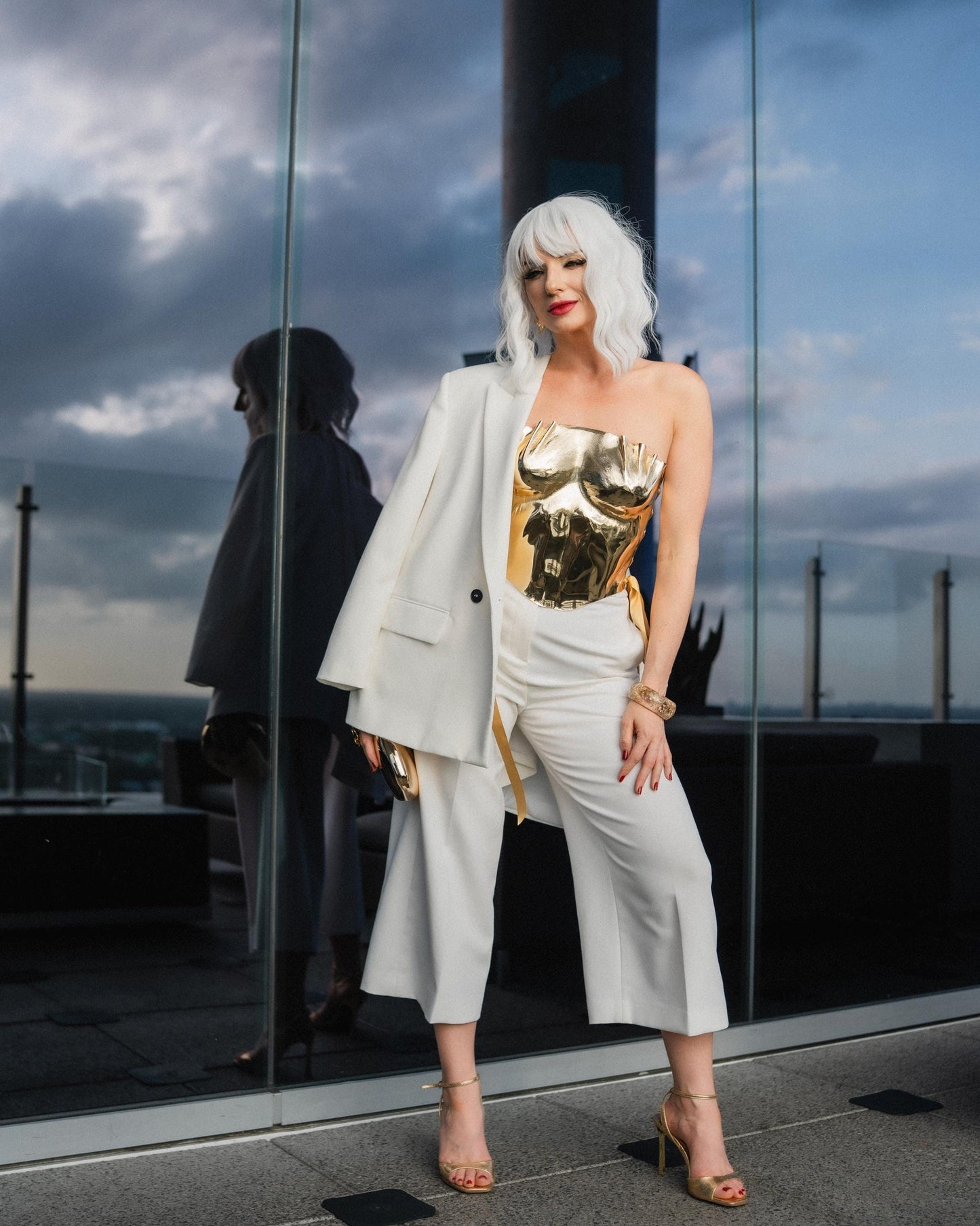 Gold Mirror Sculptural Corset Top, Handmade Metallic Bustier, Couture Statement Piece, Editorial Runway Outfit