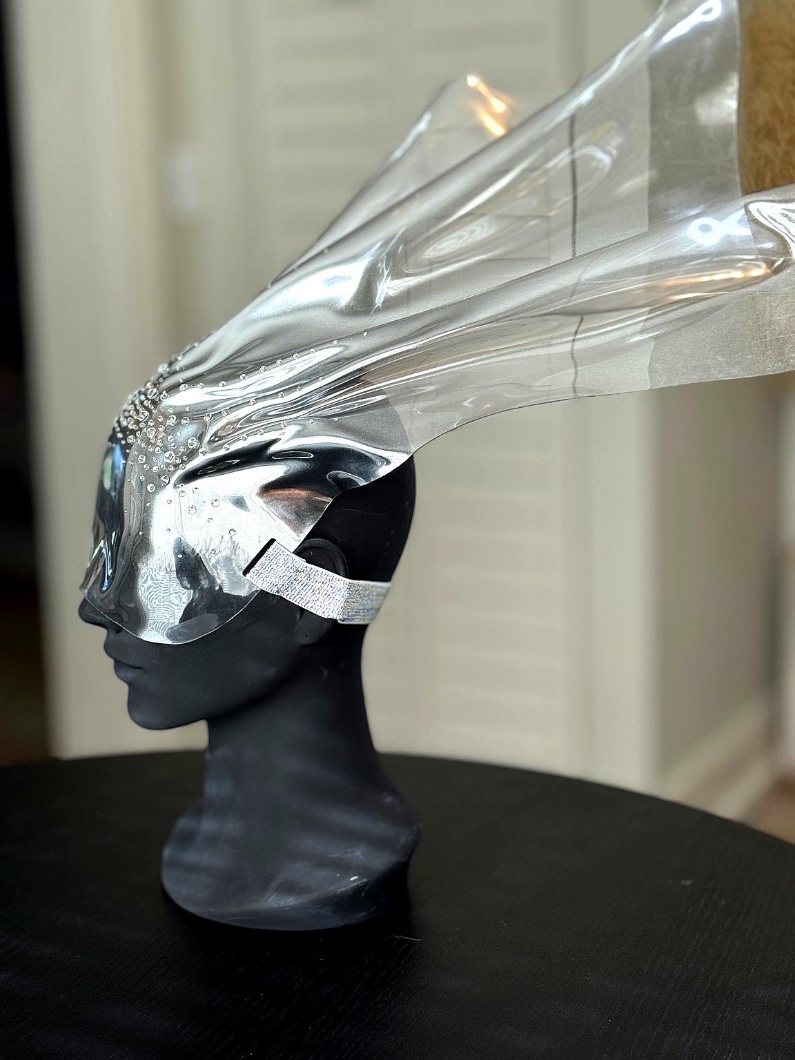 Clear Futuristic Face Mask: Sculptural Headpiece, Rave Festival Costume