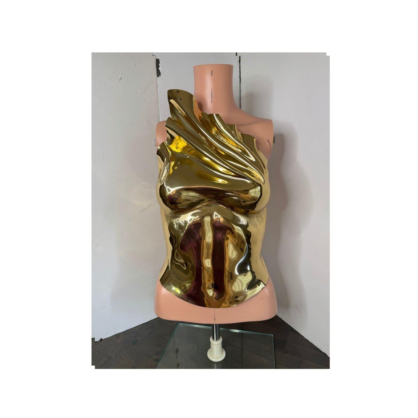 Gold Chrome Mirror Corset Top: Futuristic Rave Outfit
