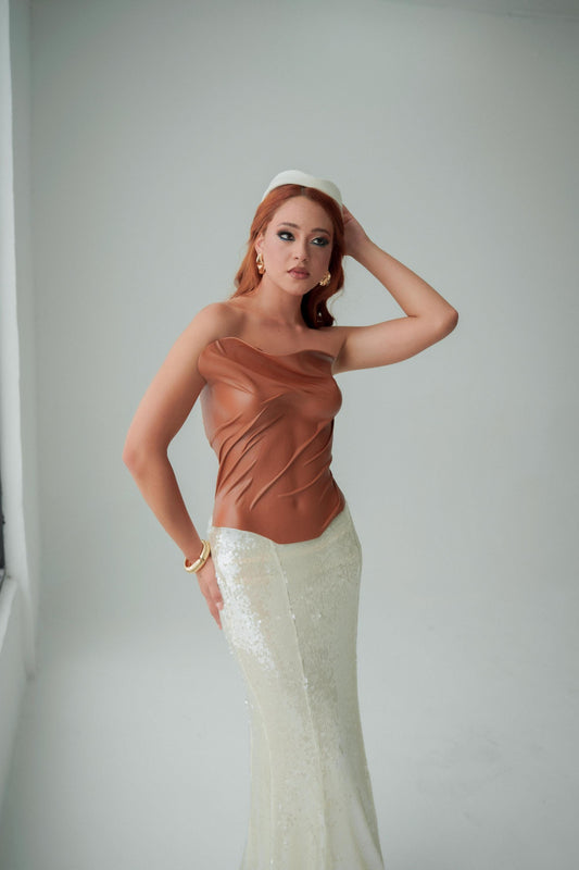 Sculptural Brown Corset Top: Avant Garde Fashion Bustier