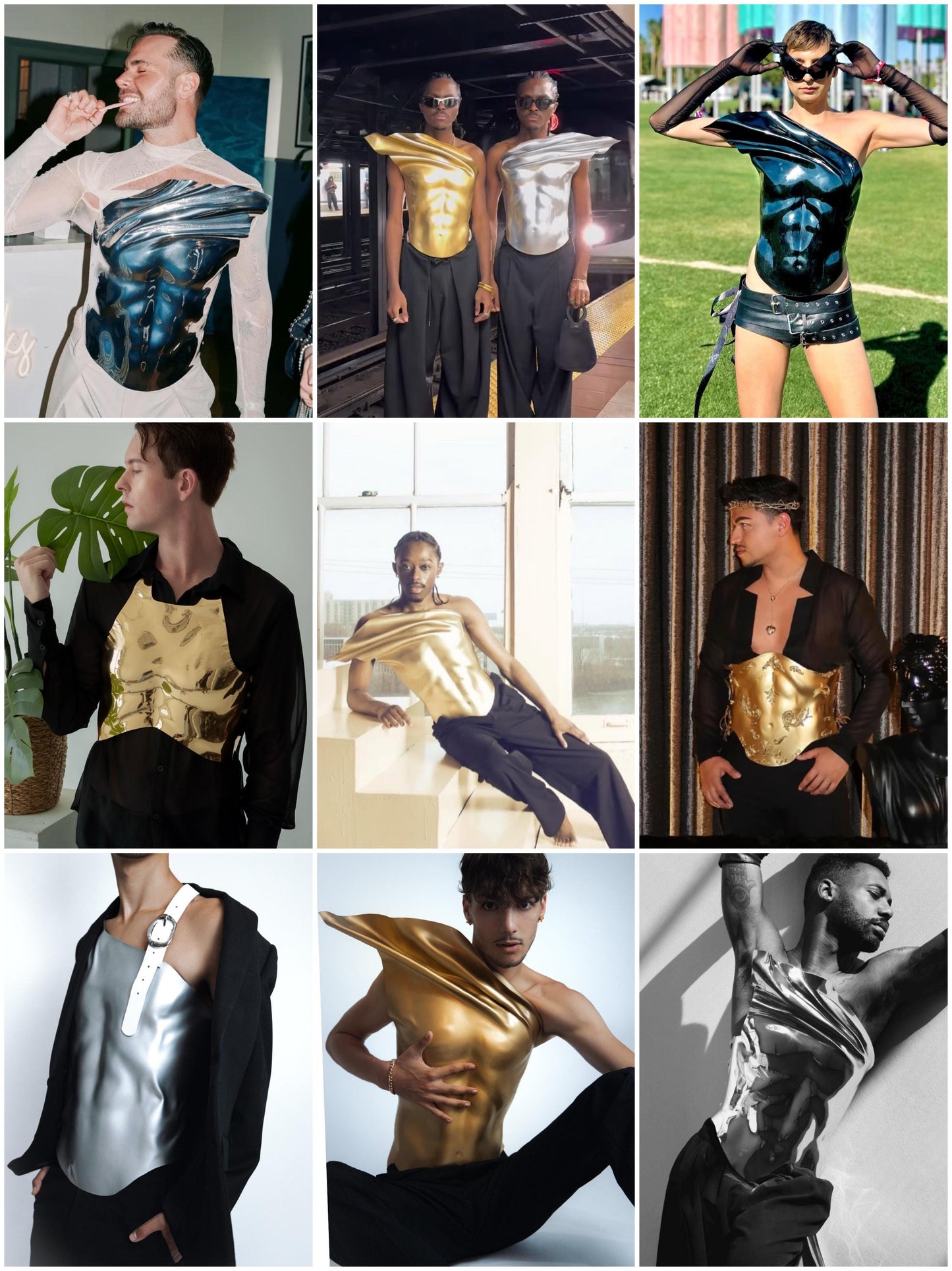 Gold Chromium Corset Armor: Metallic Fashion Top, Stage Costume