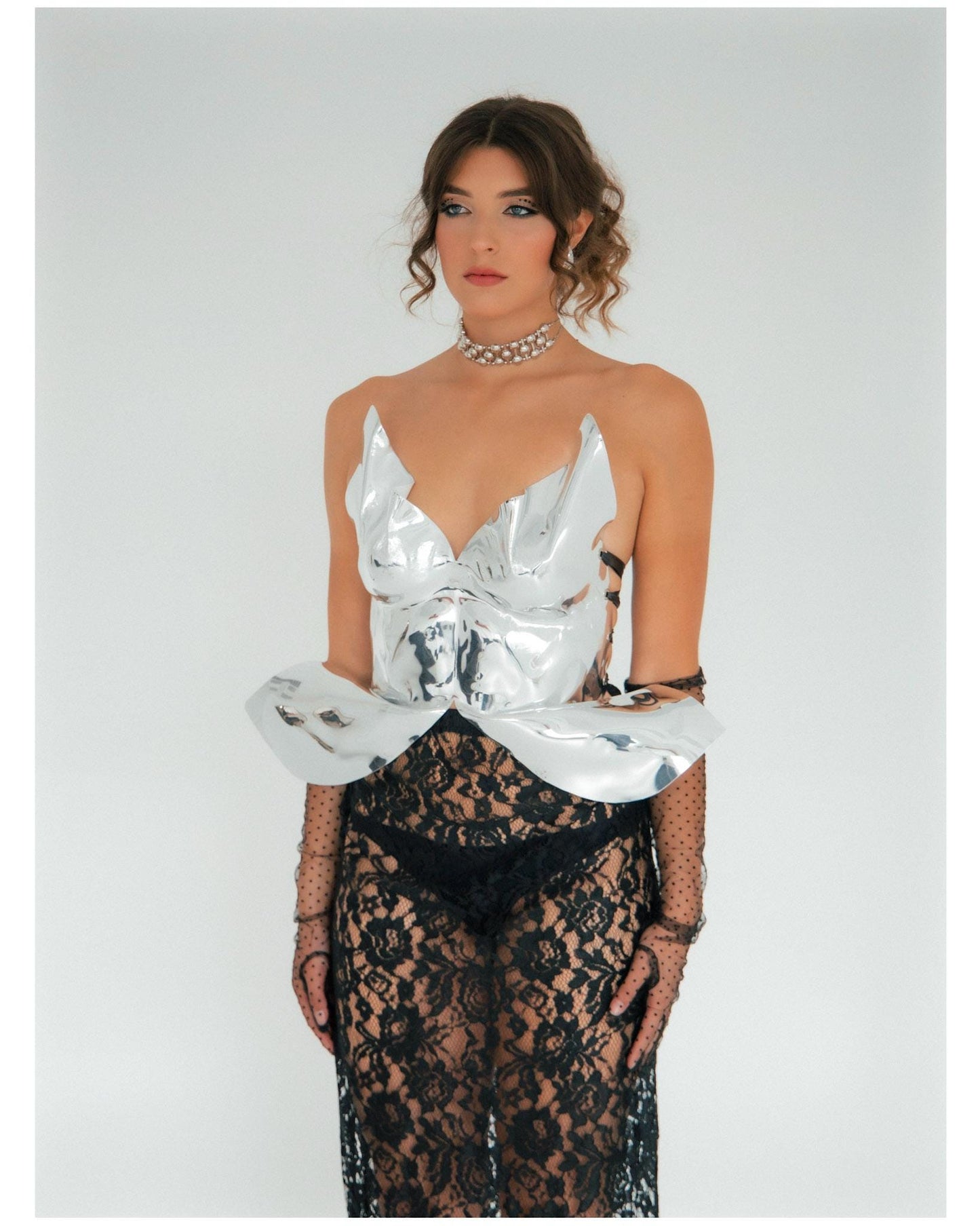 Metallic Silver Corset Crop Top: Chrome Mirror Rave Outfit