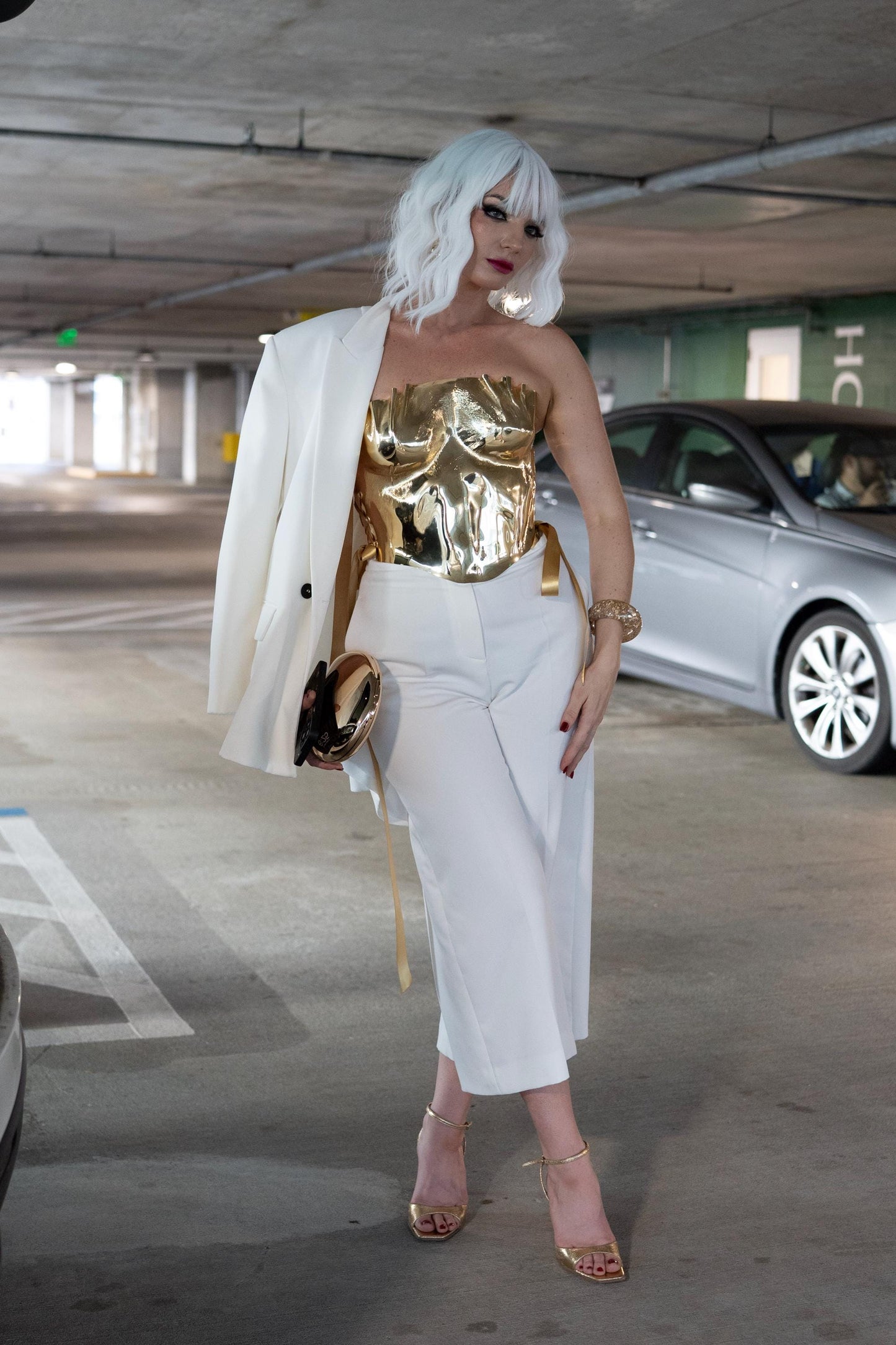 Gold Mirror Sculptural Corset Top, Handmade Metallic Bustier, Couture Statement Piece, Editorial Runway Outfit