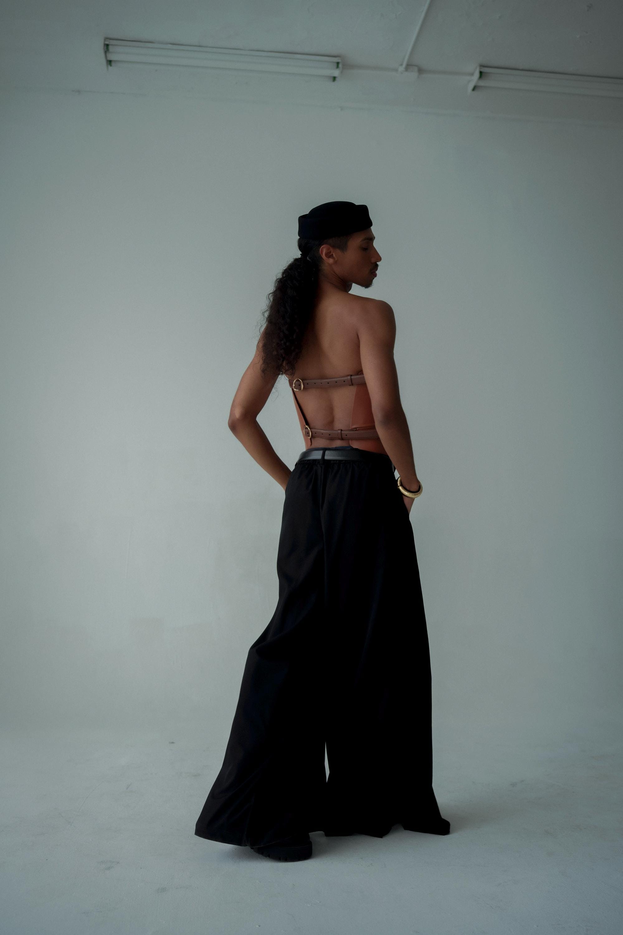 Sculptural Brown Vegan Leather Corset