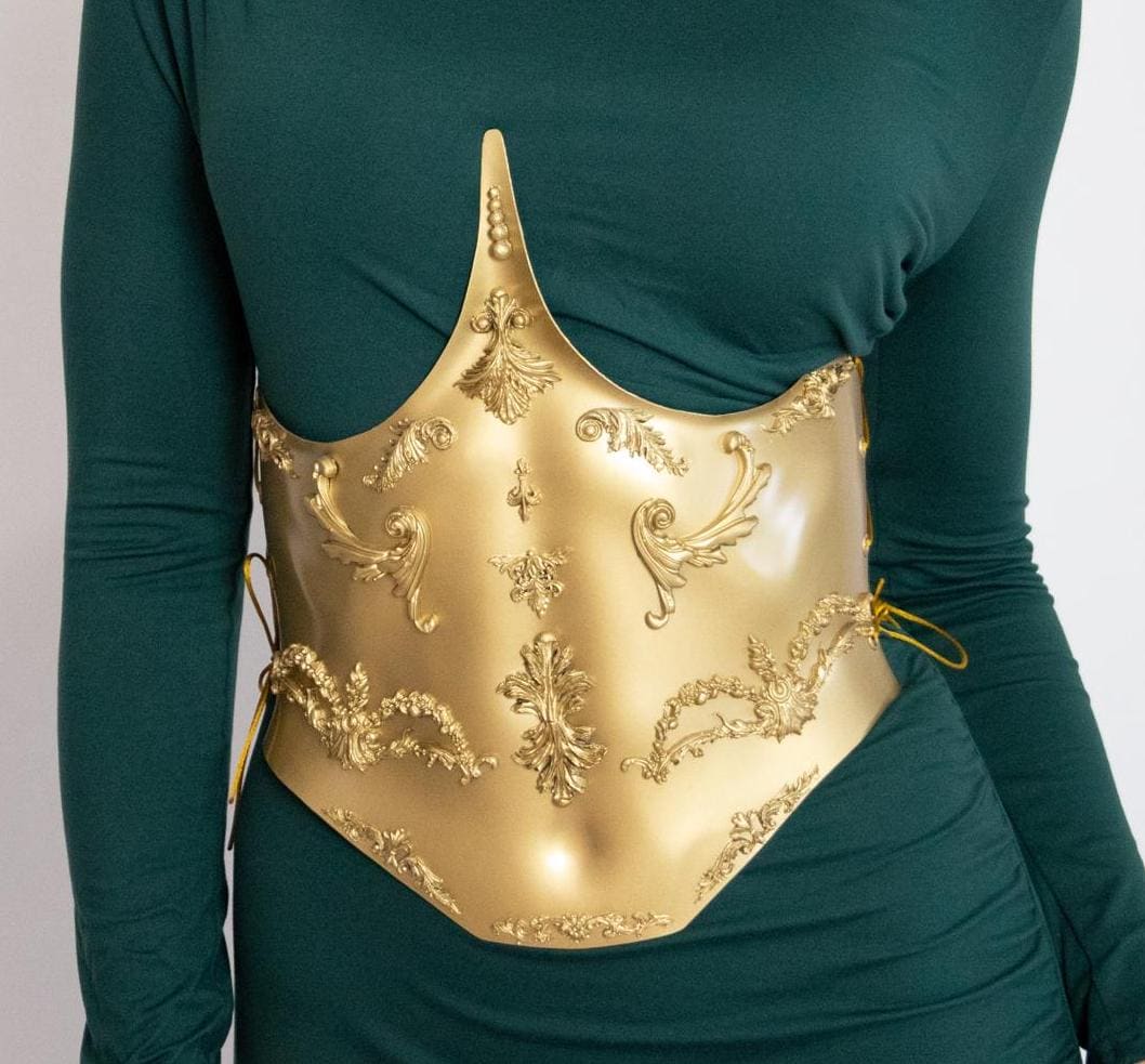 Gold Baroque Corset Belt: Metallic Y2K Rave Costume