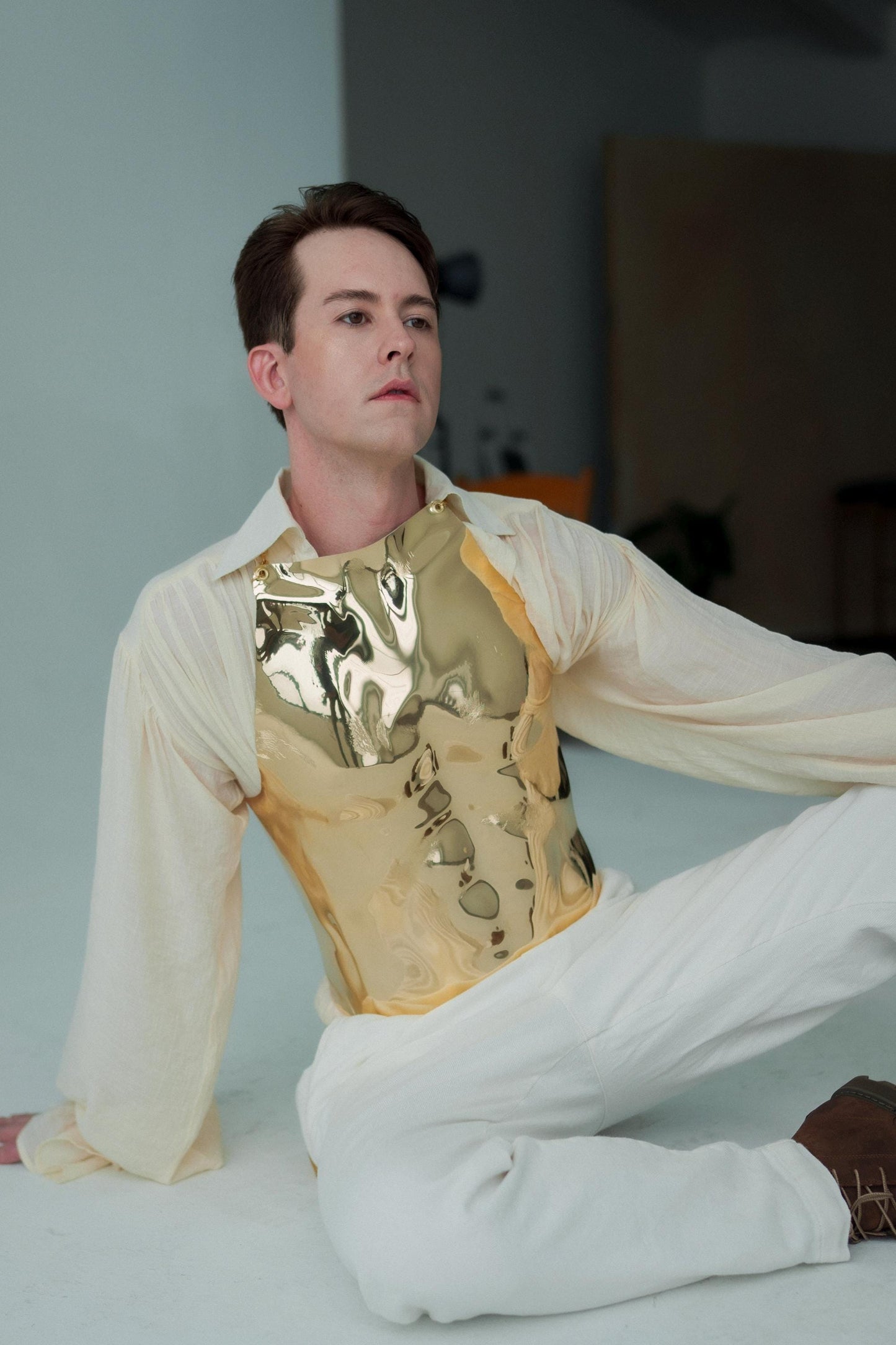 Gold Chromium Corset Armor: Metallic Fashion Top, Stage Costume