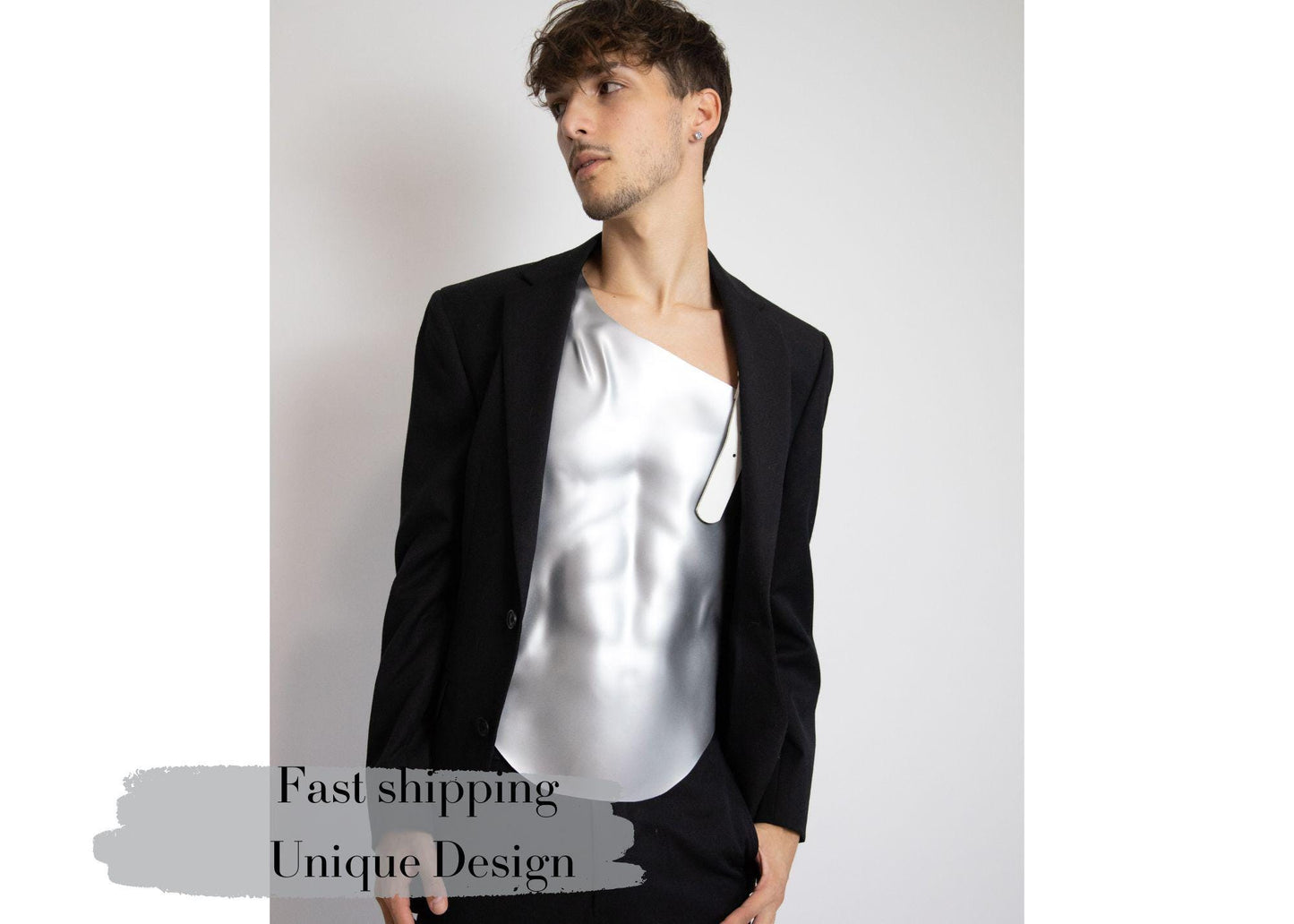 Metallic Corset: Custom Made Rave Outfit, Futuristic Male Fashion
