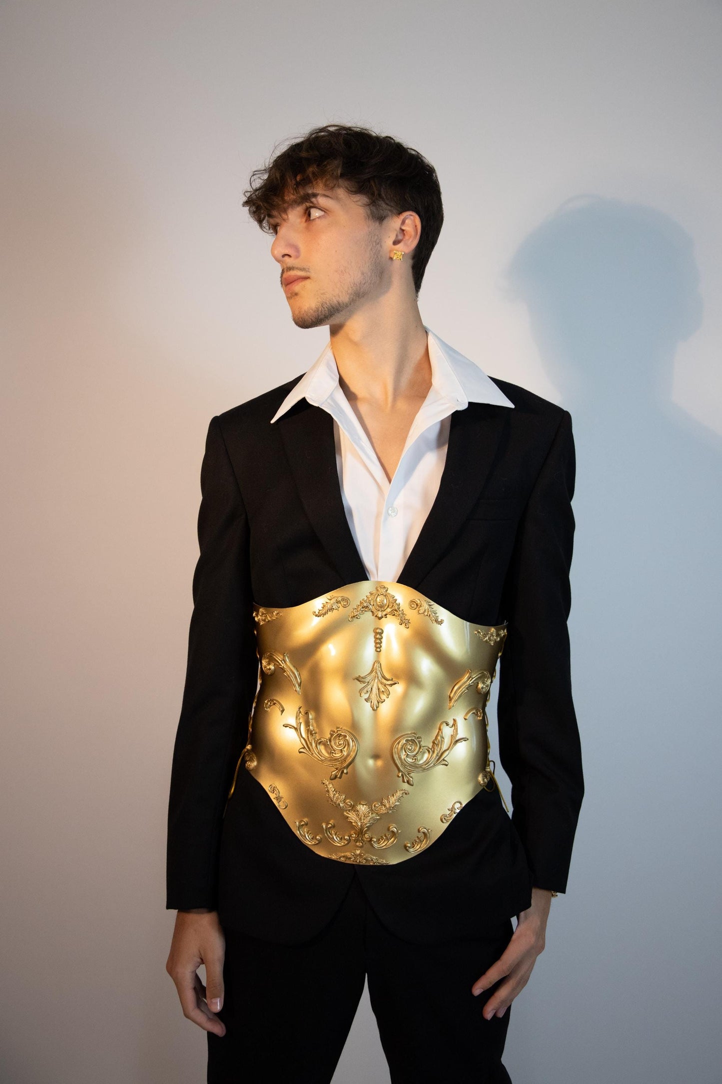 Gold Sculptural Corset Handmade Statement Top Avant Garde Armor Unisex Festival Look Drag