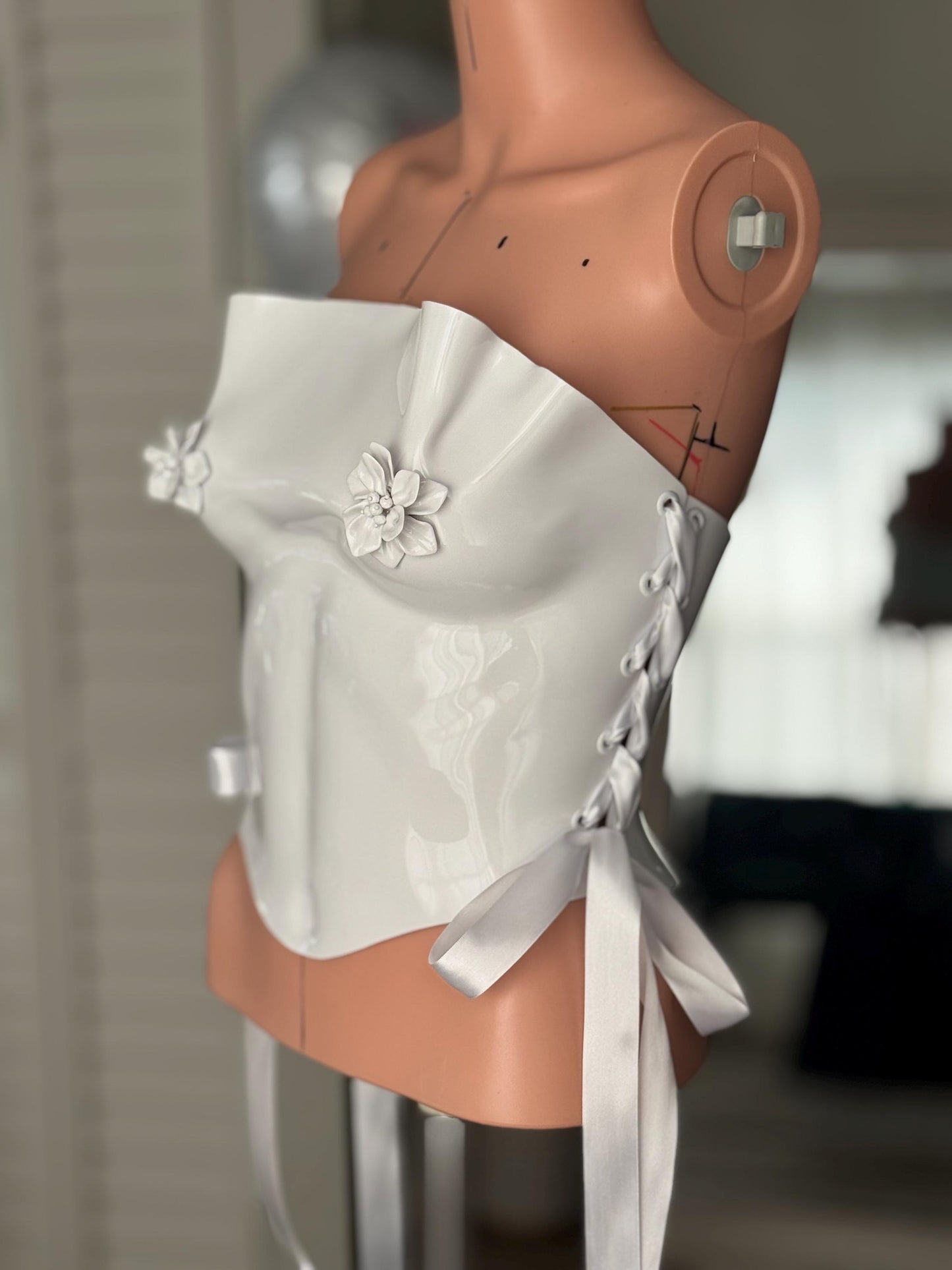 Handmade White Floral Bridal Corset Top: Strapless Wedding Bustier