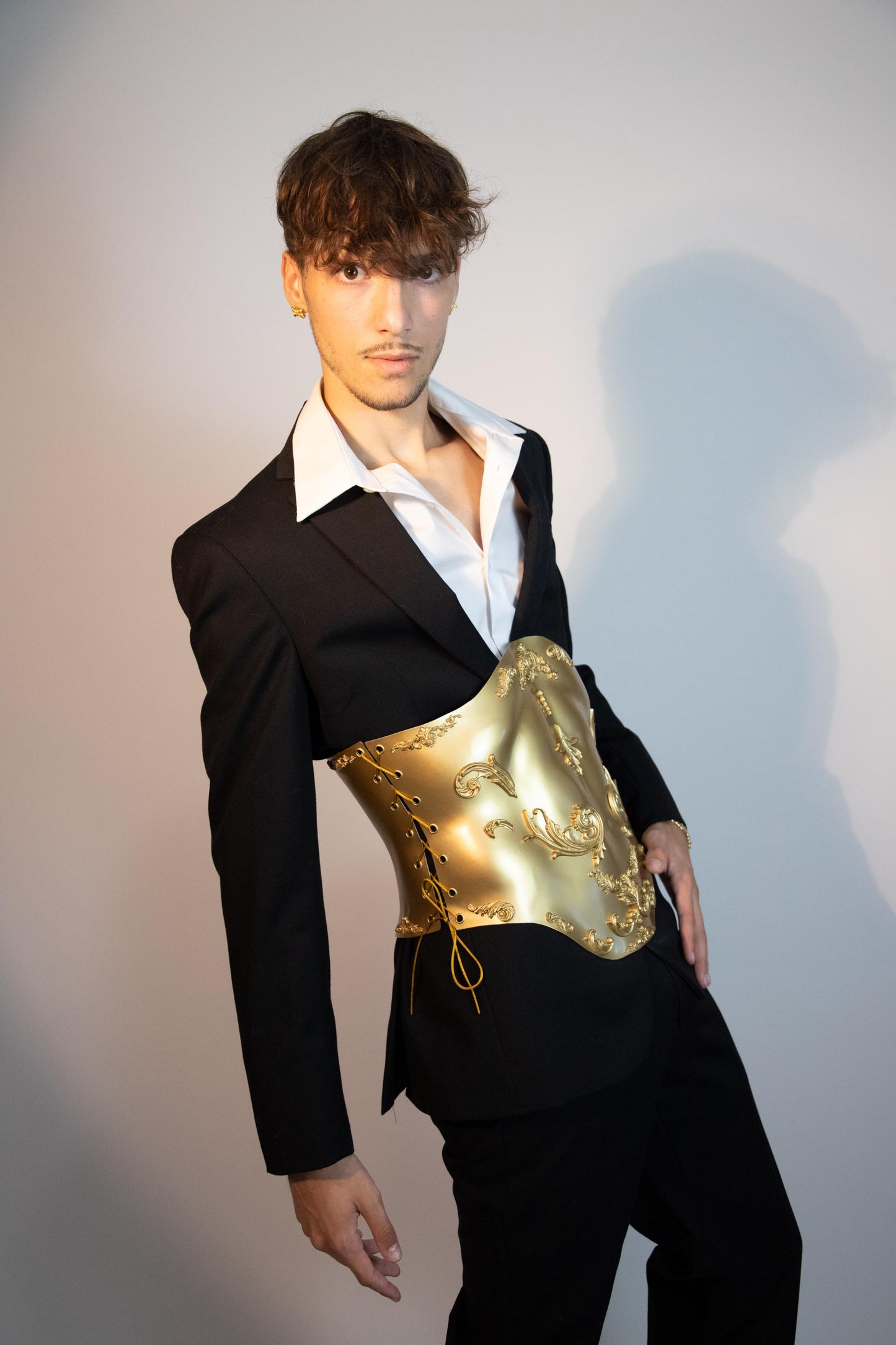 Gold Sculptural Corset Handmade Statement Top Avant Garde Armor Unisex Festival Look Drag