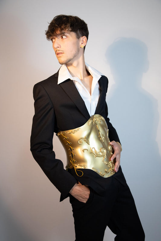 Gold Sculptural Corset Handmade Statement Top Avant Garde Armor Unisex Festival Look Drag