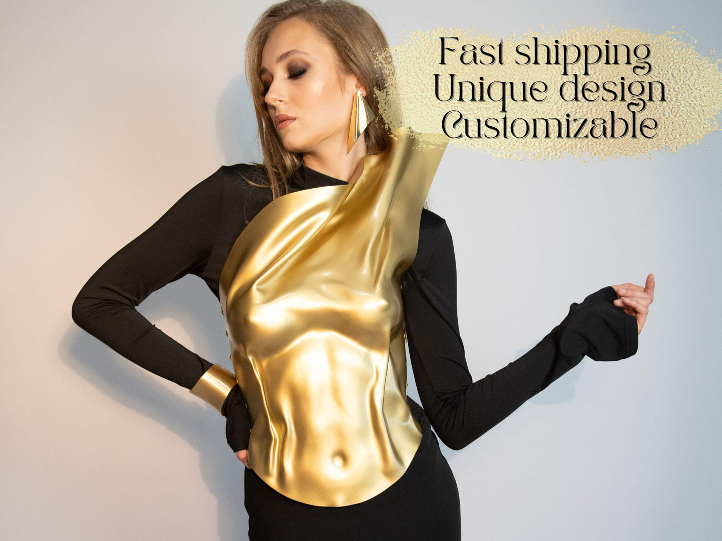 Gold Corset Top: Custom Fit Designer Breastplate, AvantGarde Rave Wear